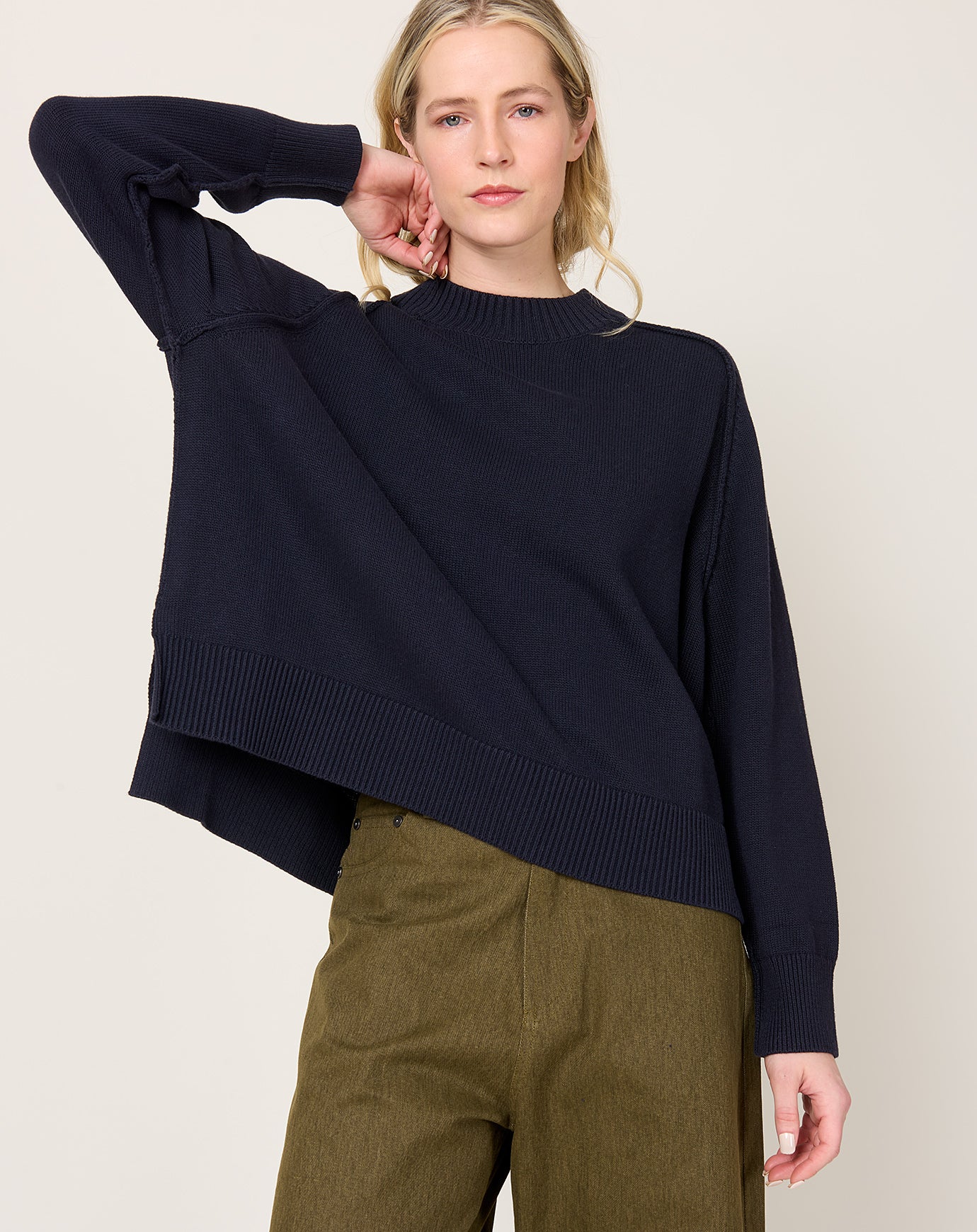7115 by Szeki Roll Seam Pullover in Navy