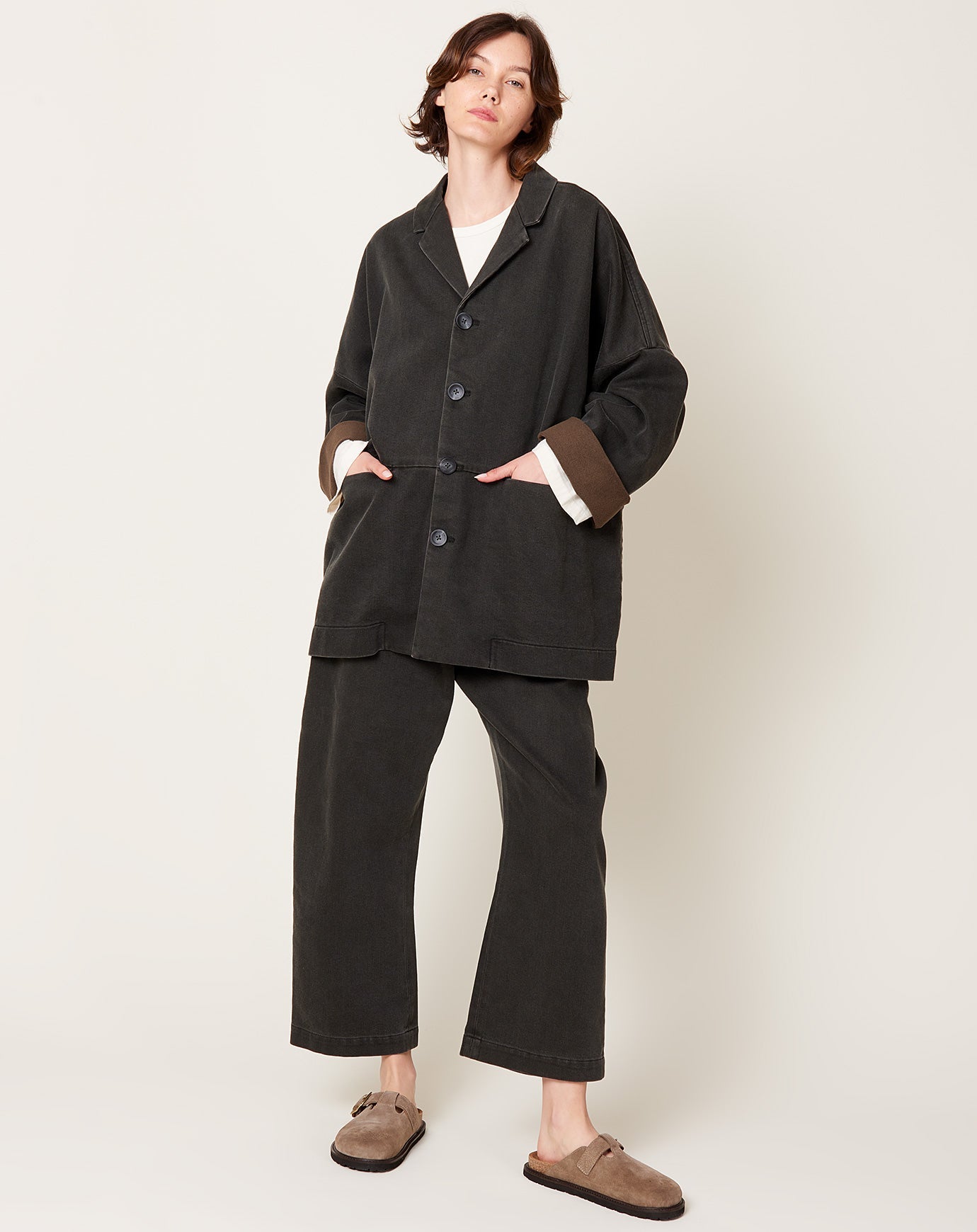 7115 by Szeki Sand-Washed Blazer Coat in Washed Black