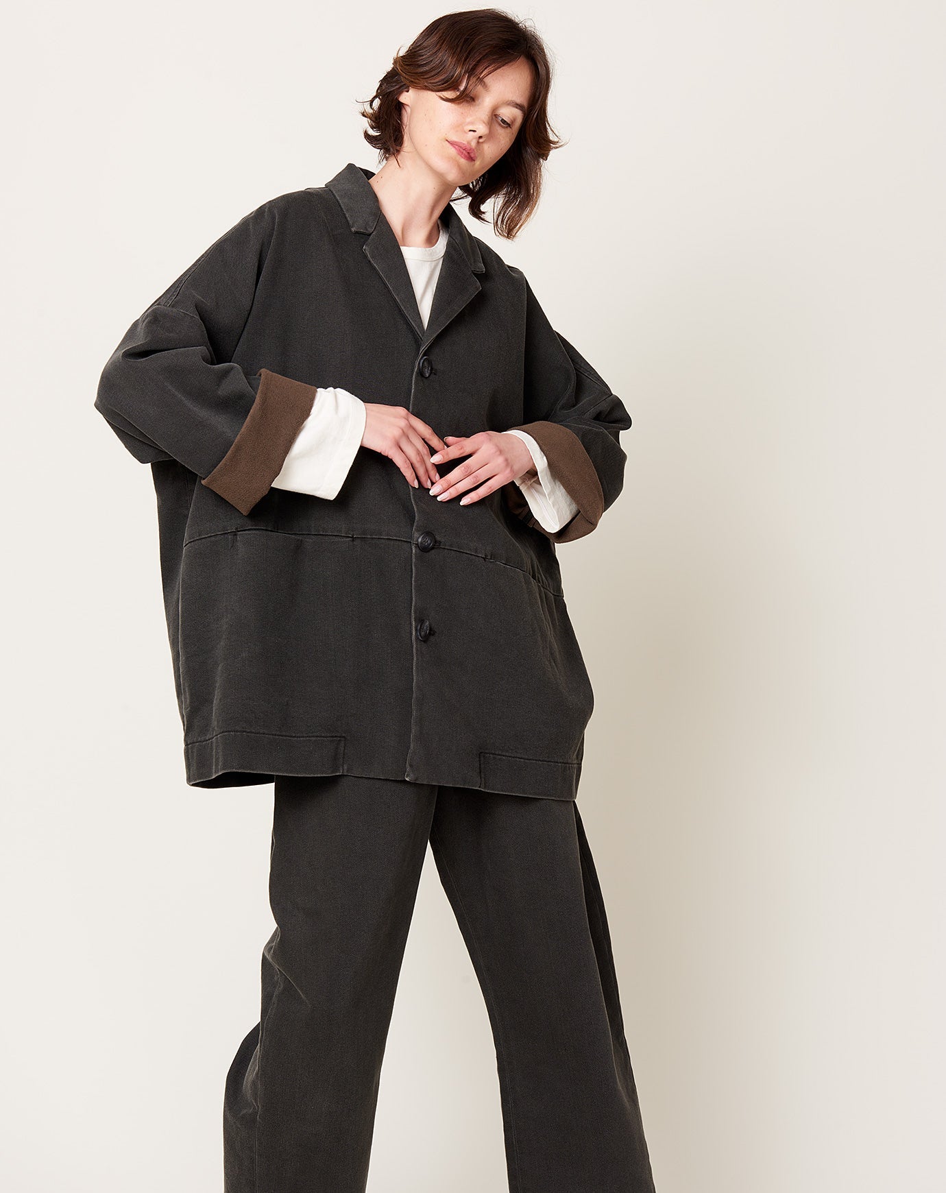 7115 by Szeki Sand-Washed Blazer Coat in Washed Black