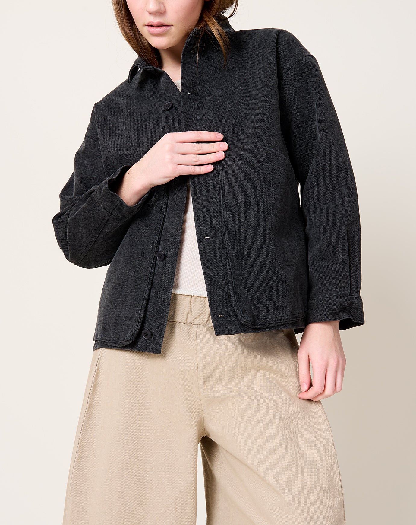 7115 by Szeki Panel Pockets Shirt Jacket in Washed Black