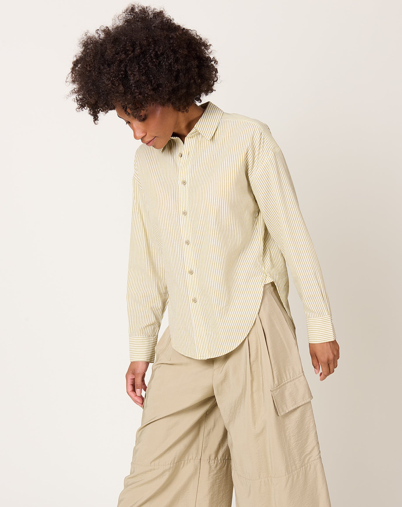 7115 by Szeki Striped Dolman Shirt in Mustard