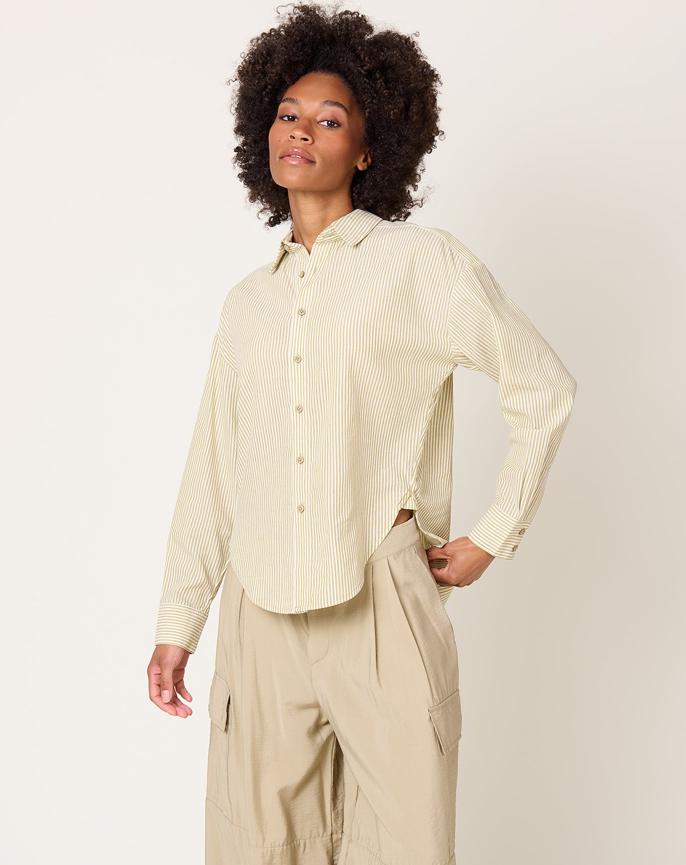 7115 by Szeki Striped Dolman Shirt in Mustard