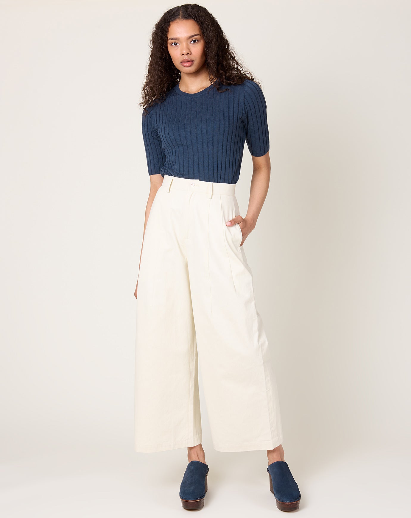7115 by Szeki Wide-Legged Skate Trouser in Pearl White