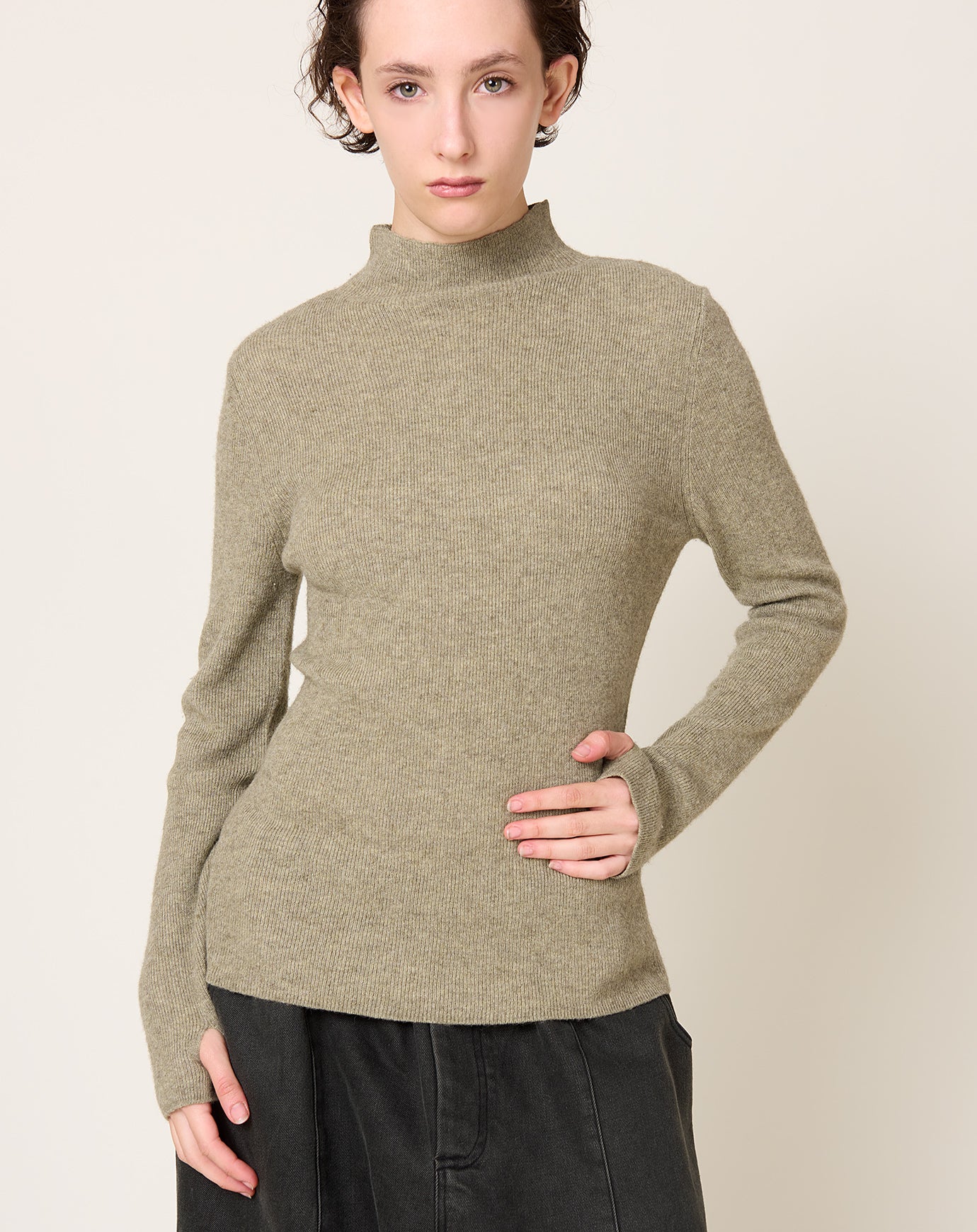 7115 by Szeki Yak Mock Neck Long Sleeve in Pistachio