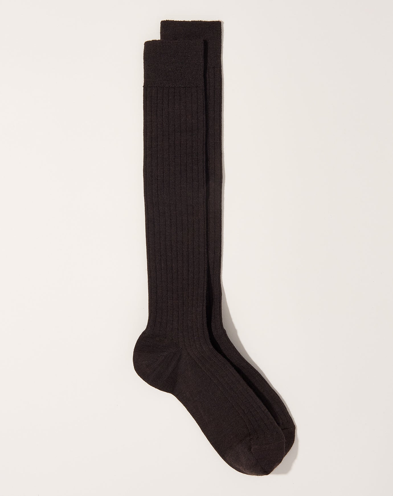 Nishiguchi Kutsushita Merino Wool Ribbed High Socks in Chocolate