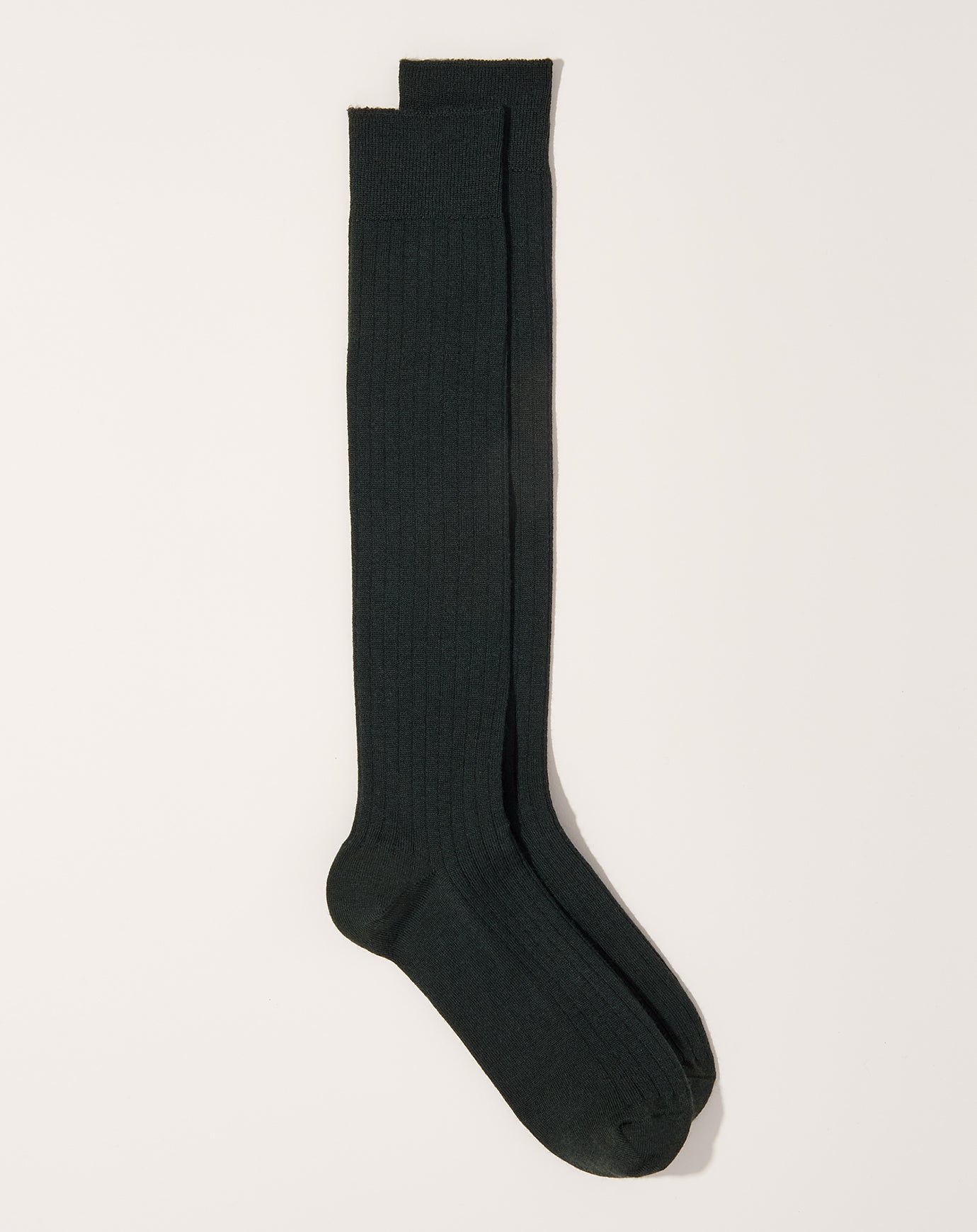 Nishiguchi Kutsushita Merino Wool Ribbed High Socks in Dark Olive