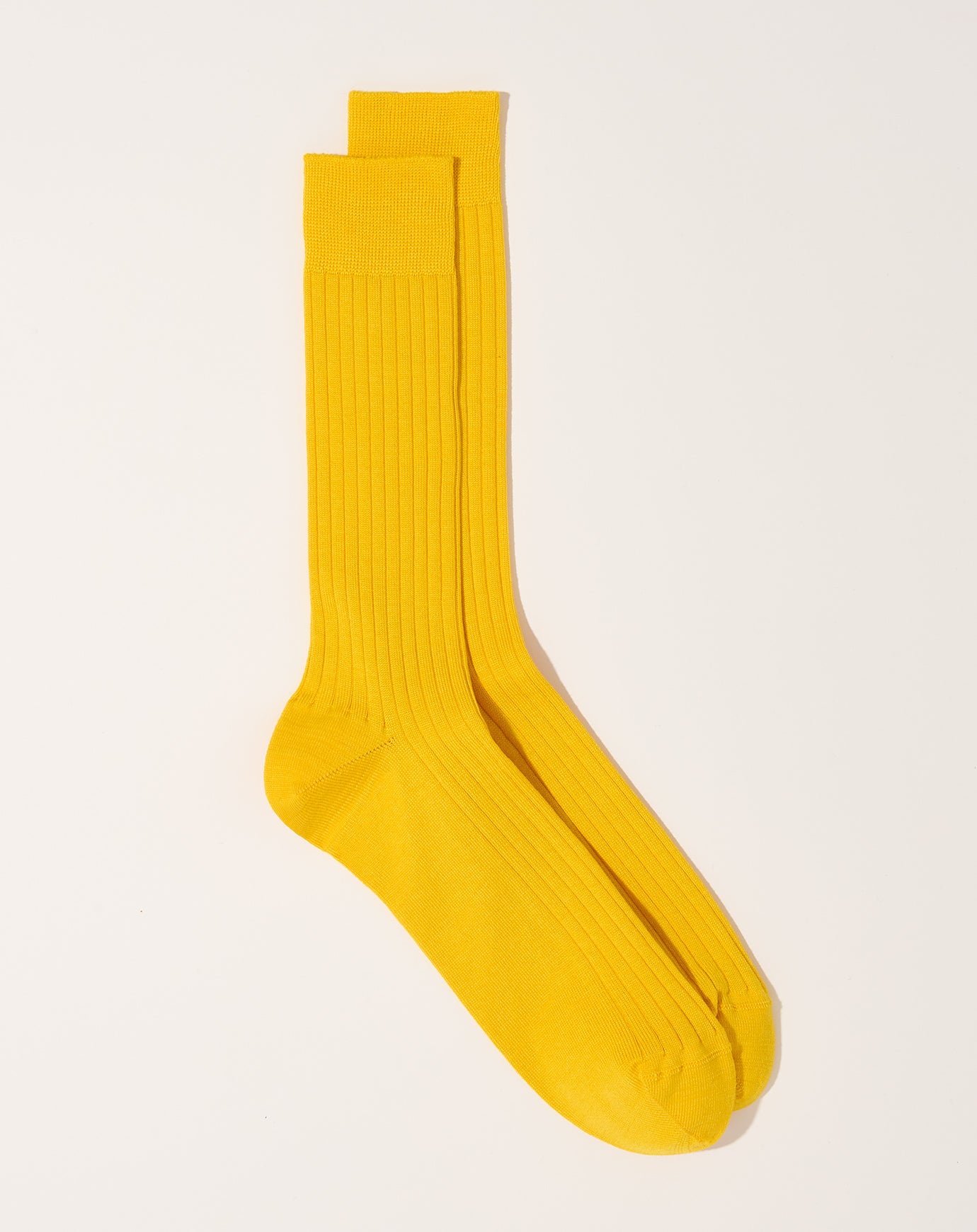 Nishiguchi Kutsushita Silk Cotton Ribbed Socks in Susuki Gold