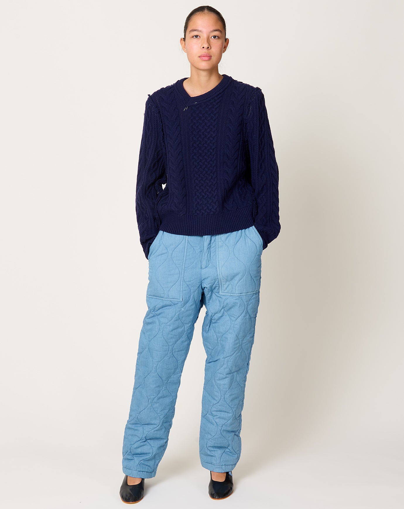 Taion Military Down Pants in Blue Denim