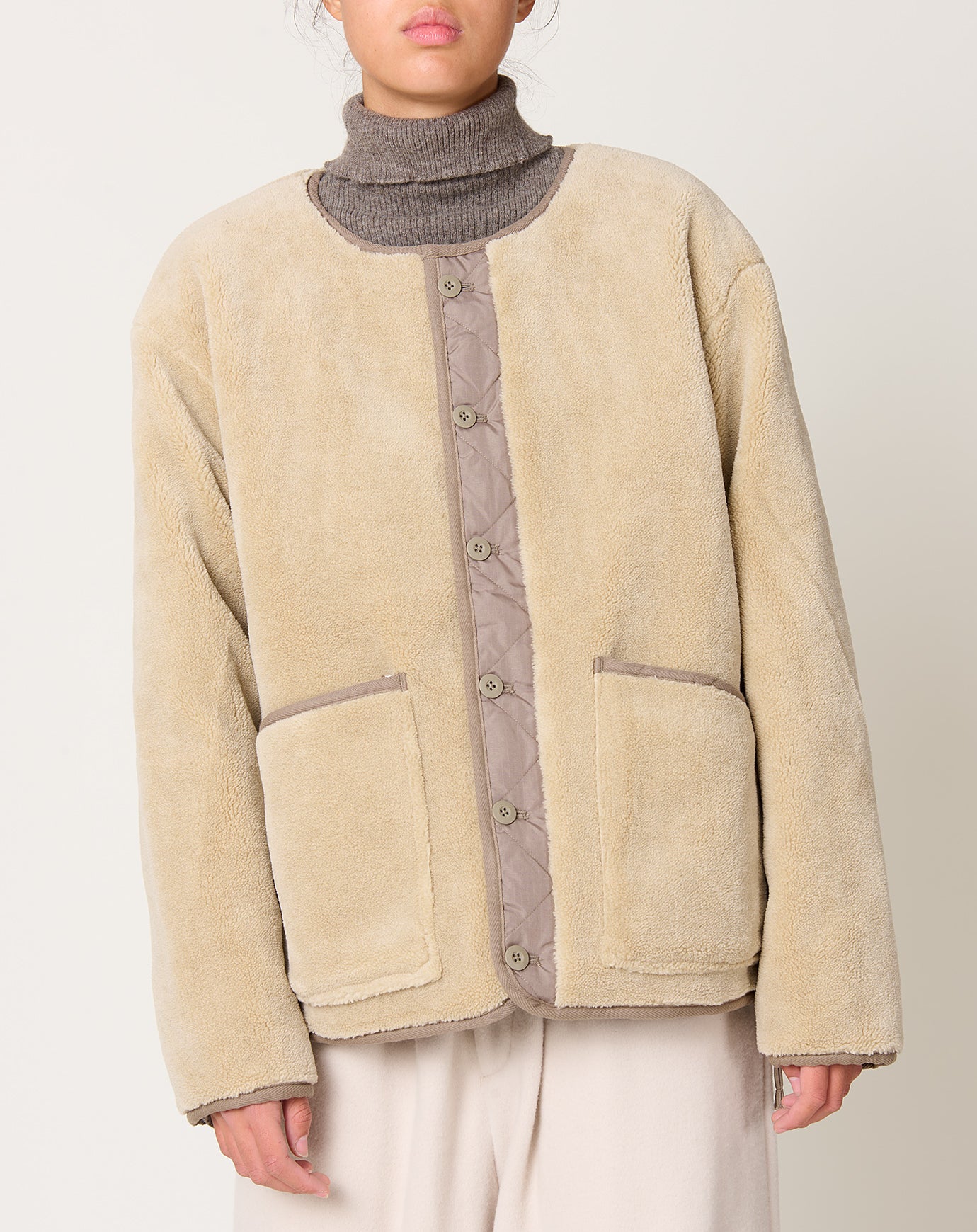 Taion Military Reversible Down X BOA Crewneck Jacket in Mocha