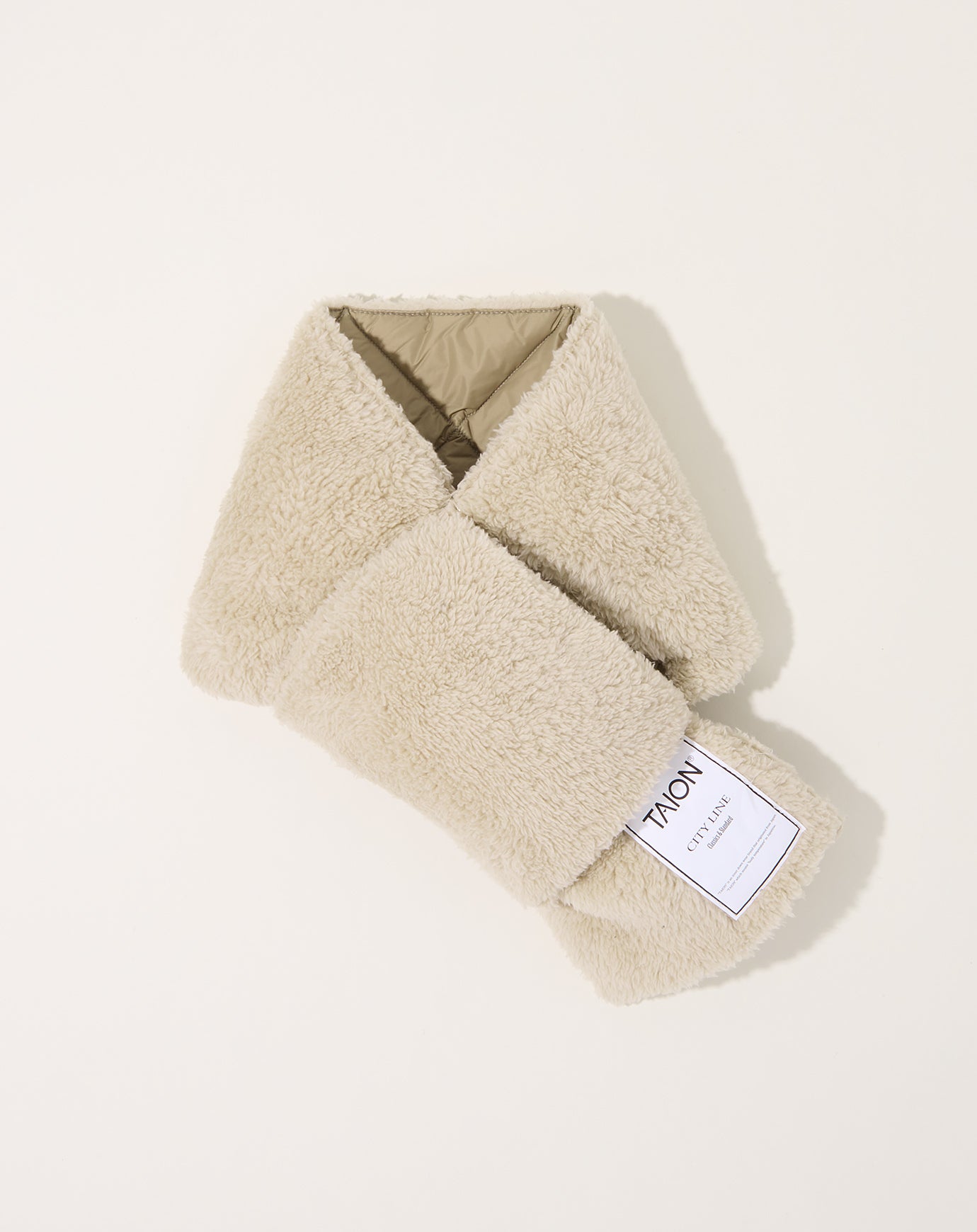 Taion City Reversible Down Scarf in Khaki & Beige