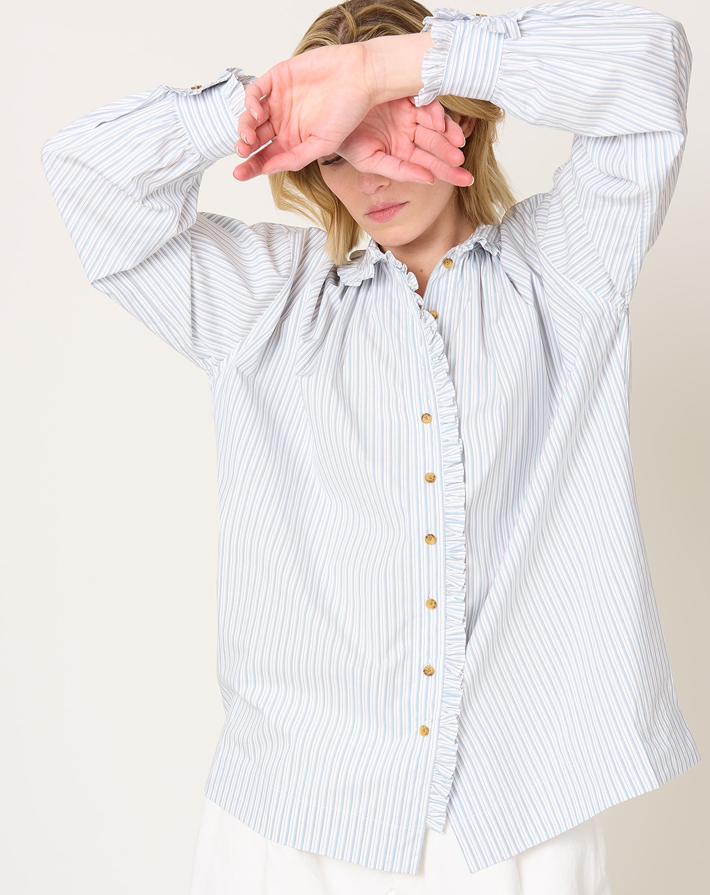 A'Court Poppy Blouse in Robin's Egg Stripe