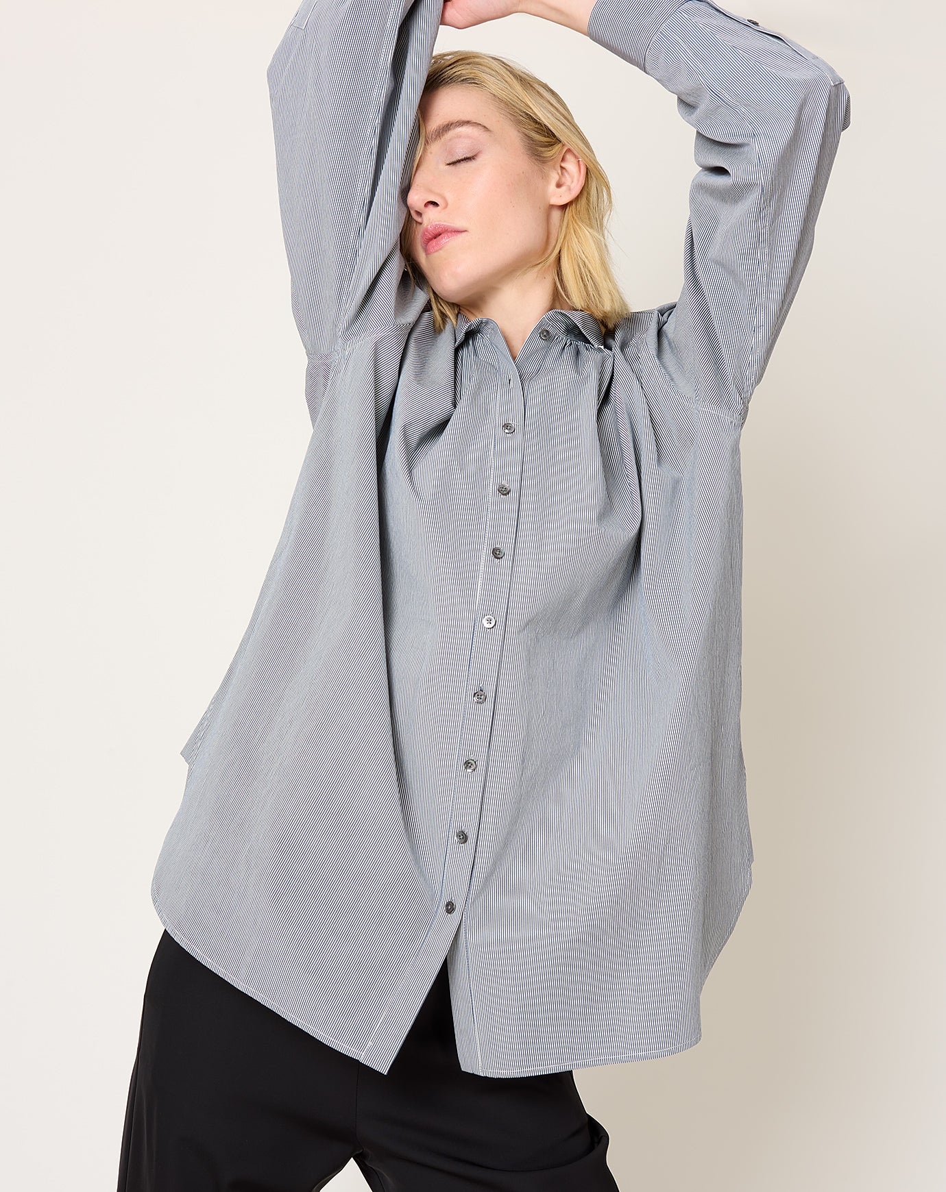 A'Court Portobello Blouse in Black Subtle Stripe