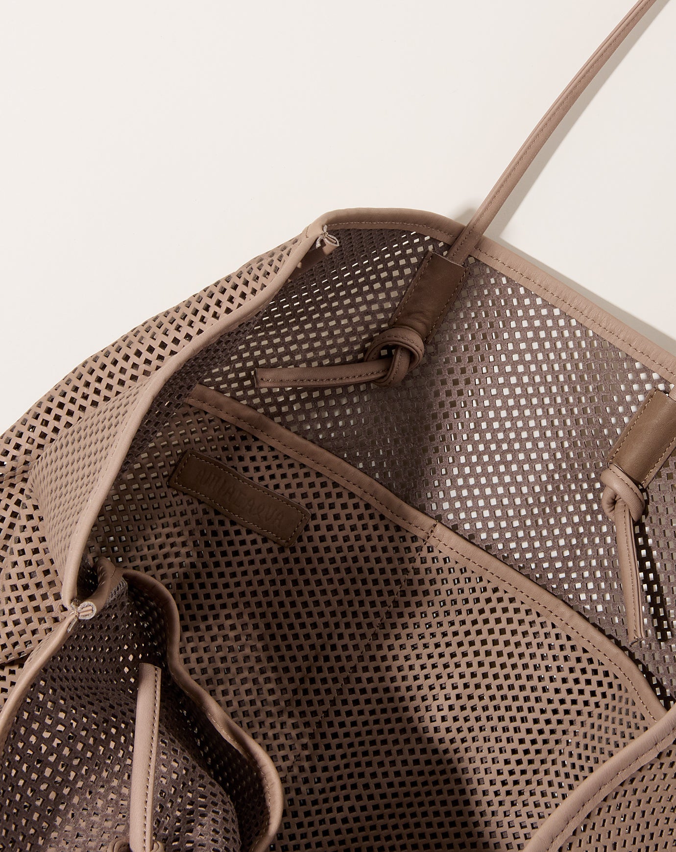Amiacalva Washed Leather Mesh Tote in Beige