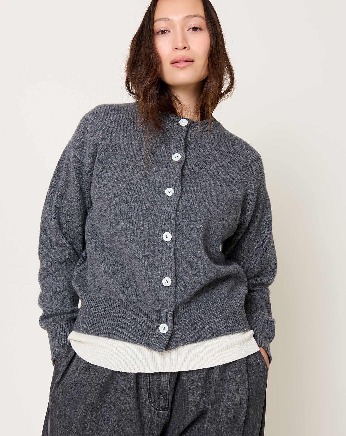 &Daughter Ada Crewneck Cardigan in Derby Grey