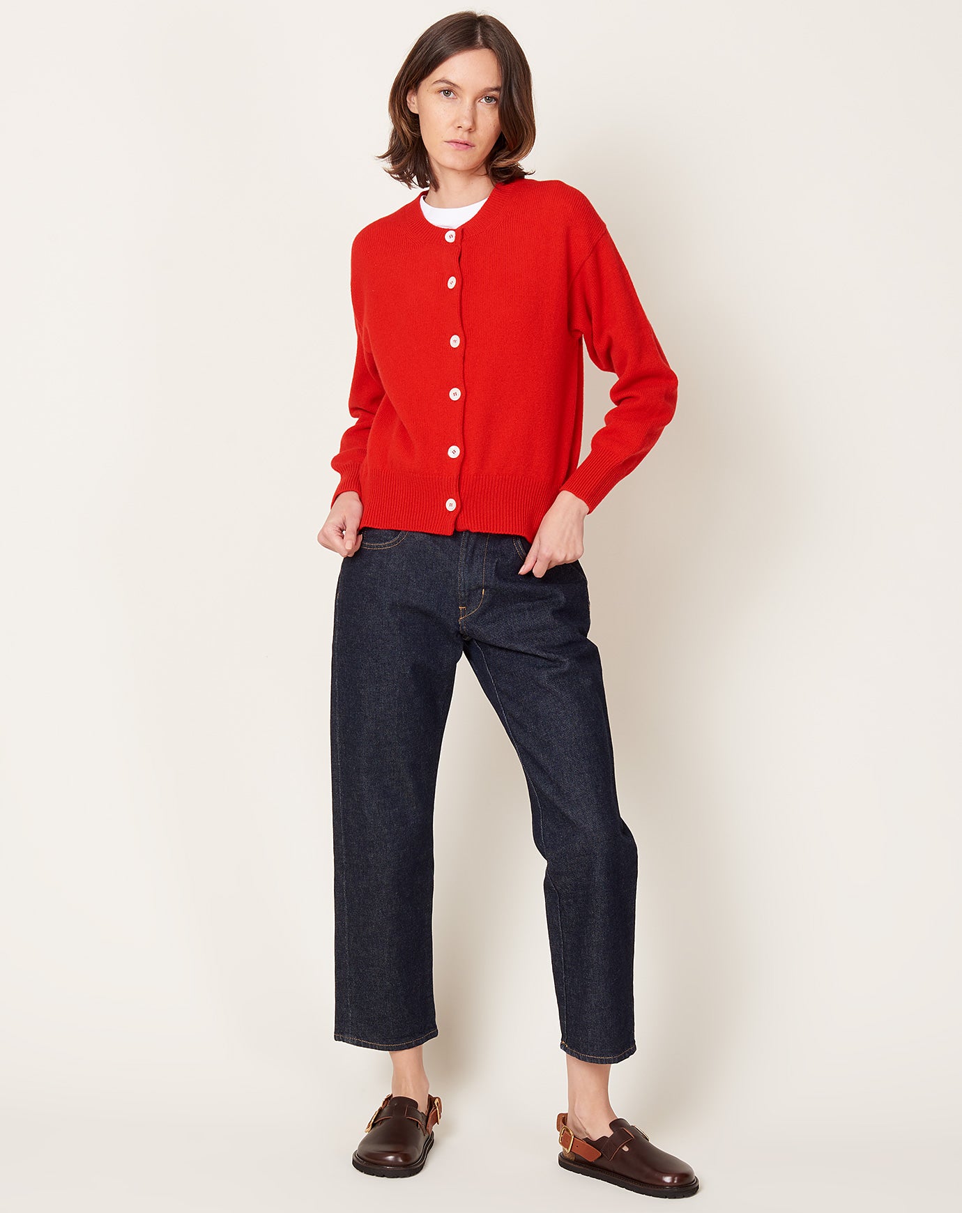 &Daughter Ada Crewneck Cardigan in Poppy Red