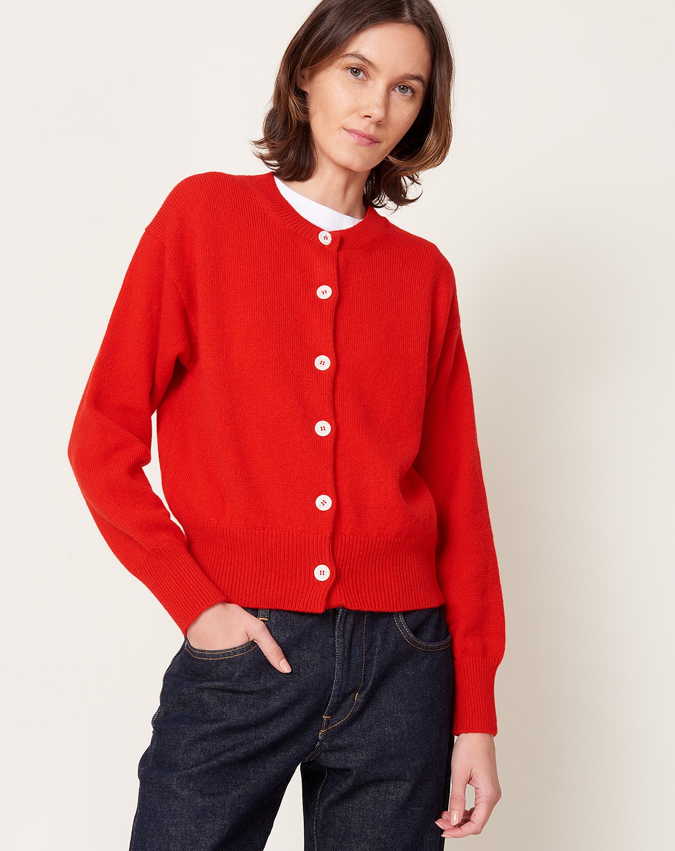 &Daughter Ada Crewneck Cardigan in Poppy Red