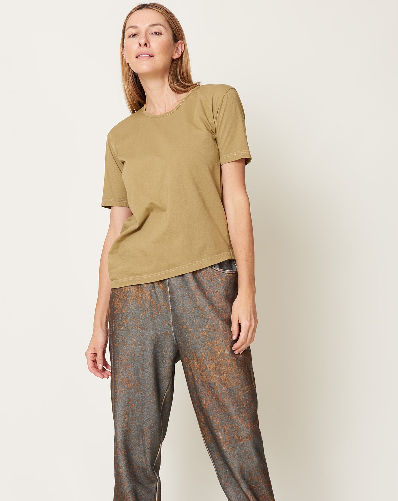 Anntian Edgy T Shirt in Garment Dyed Gold Brown