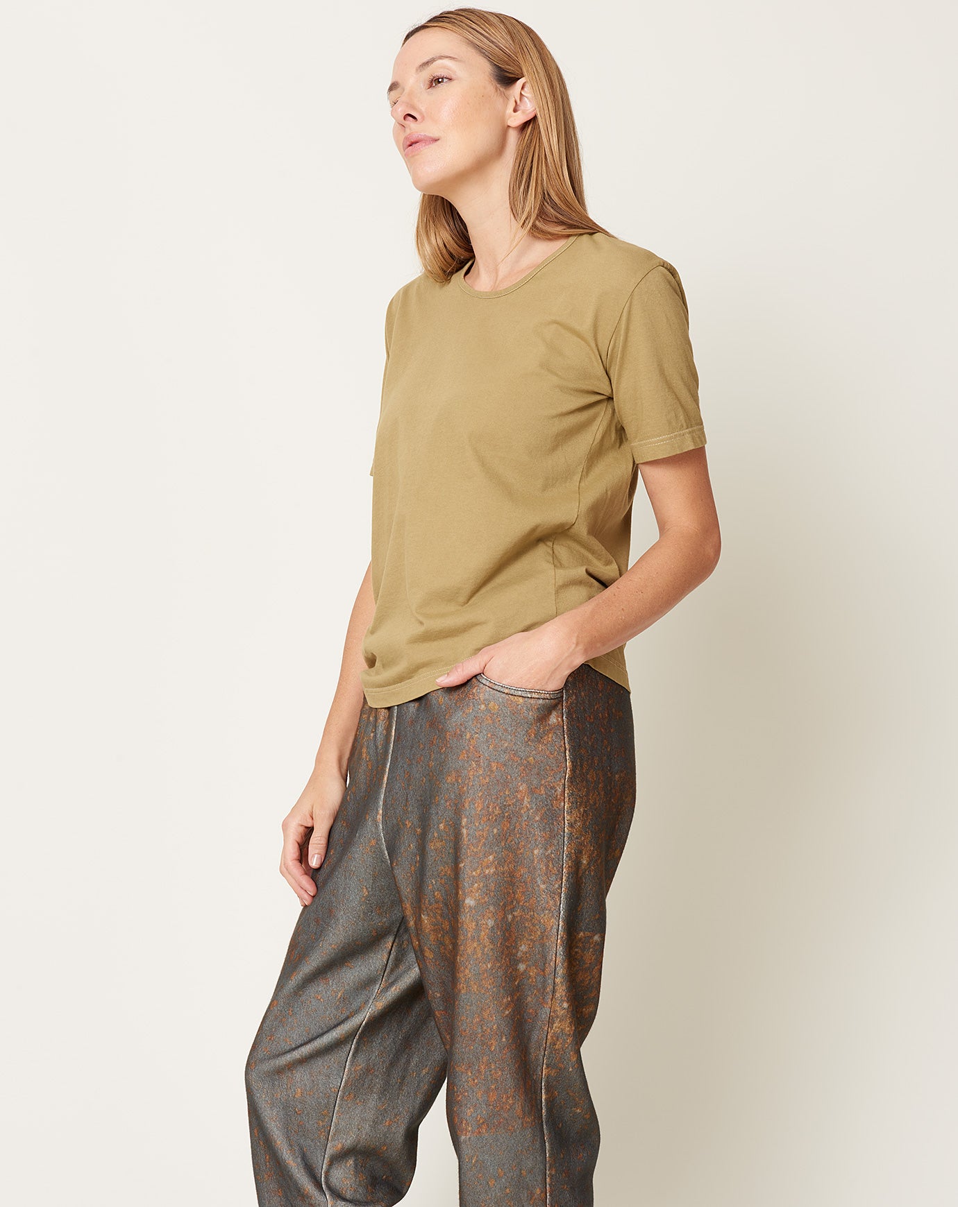 Anntian Edgy T Shirt in Garment Dyed Gold Brown