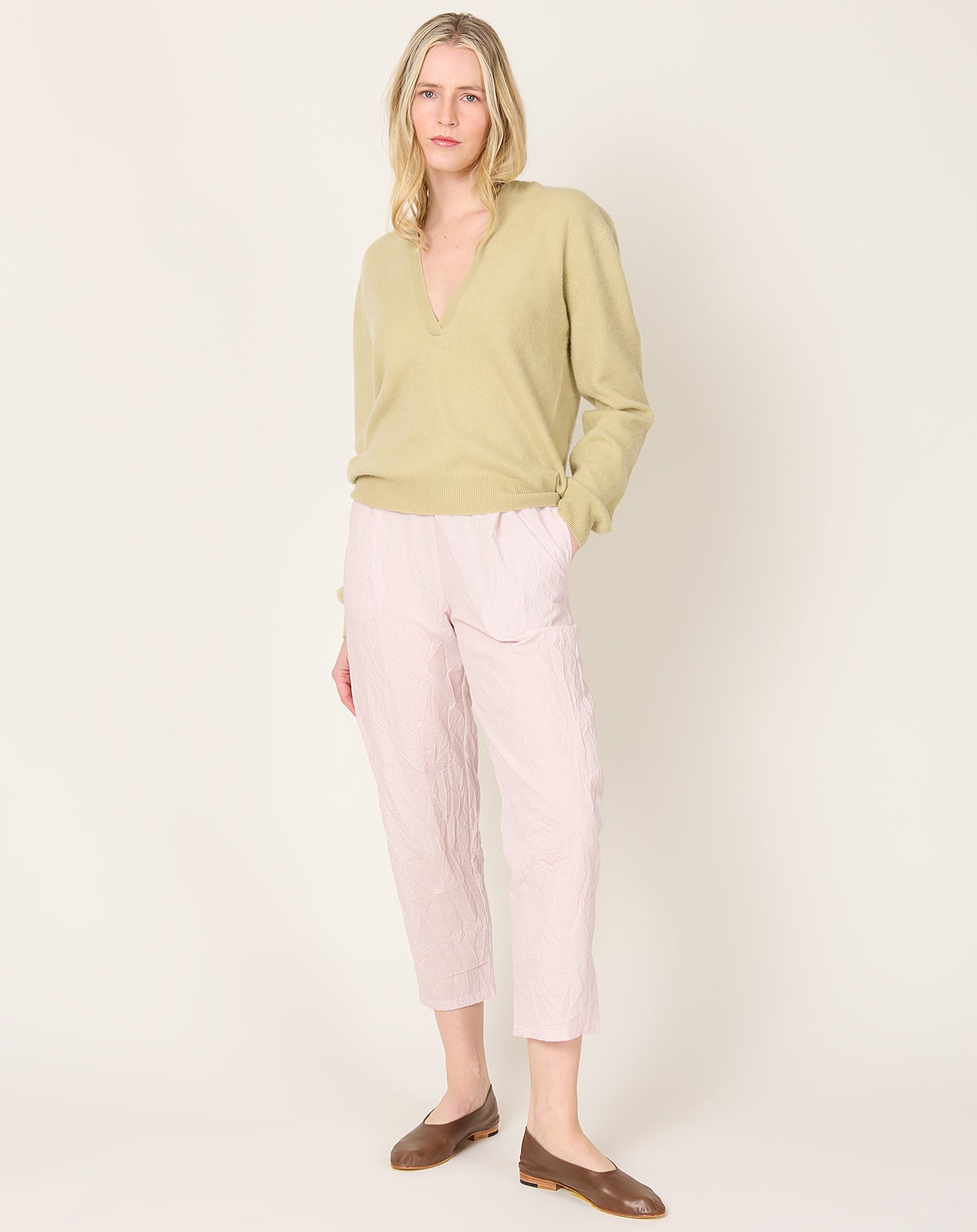 apuntob Striped Crinkle Tapered Trouser in Candy