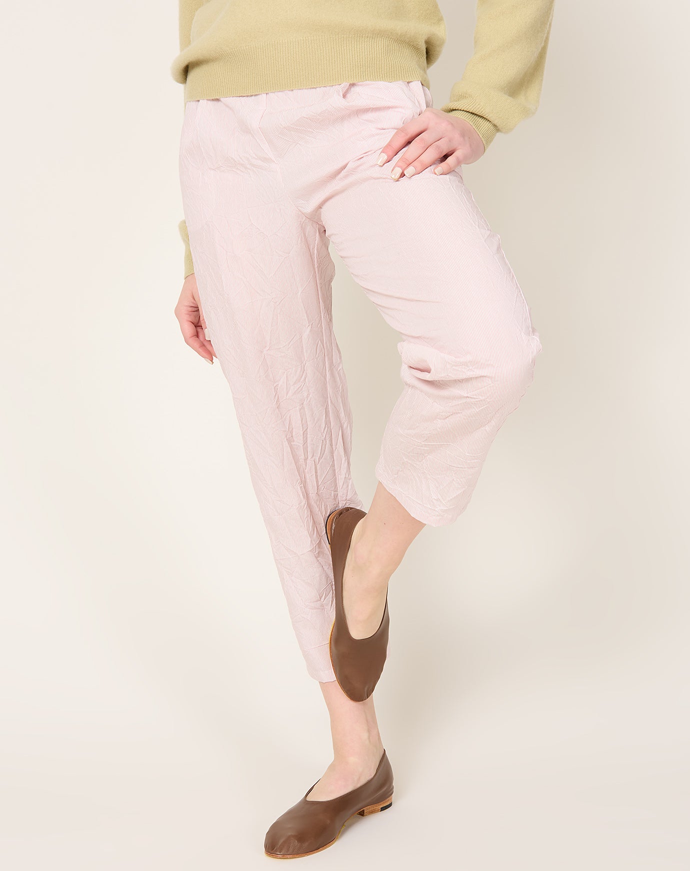 apuntob Striped Crinkle Tapered Trouser in Candy
