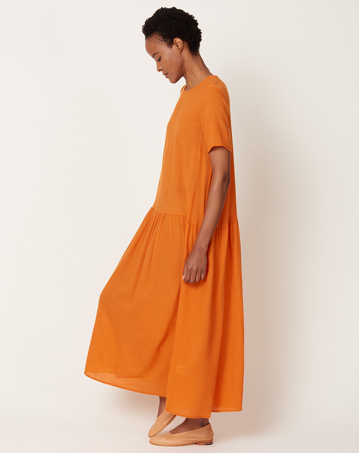 apuntob Drop Waist Dress in Clementine Wool Gauze