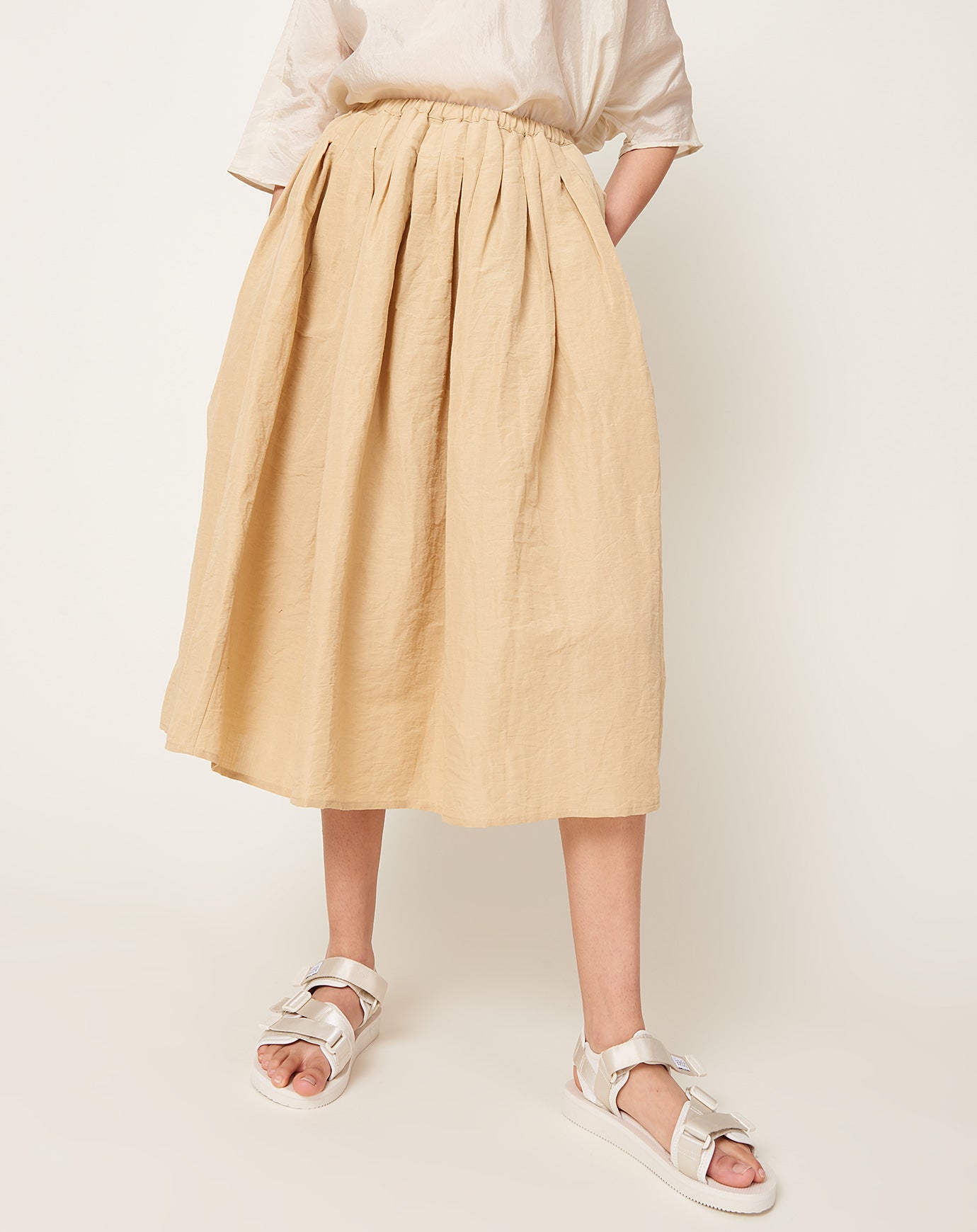 apuntob Pleat Skirt in Honey Linen Cotton