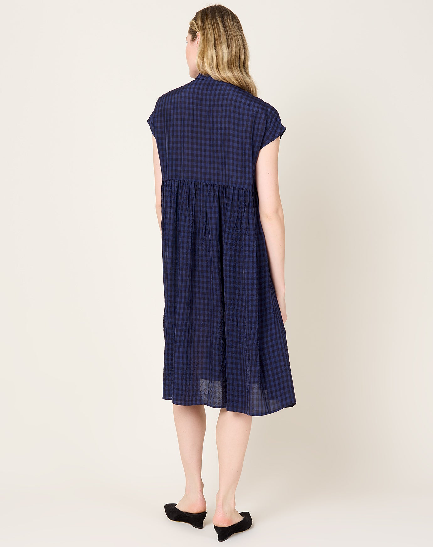 apuntob Crinkle Vichy Collared Dress in Night