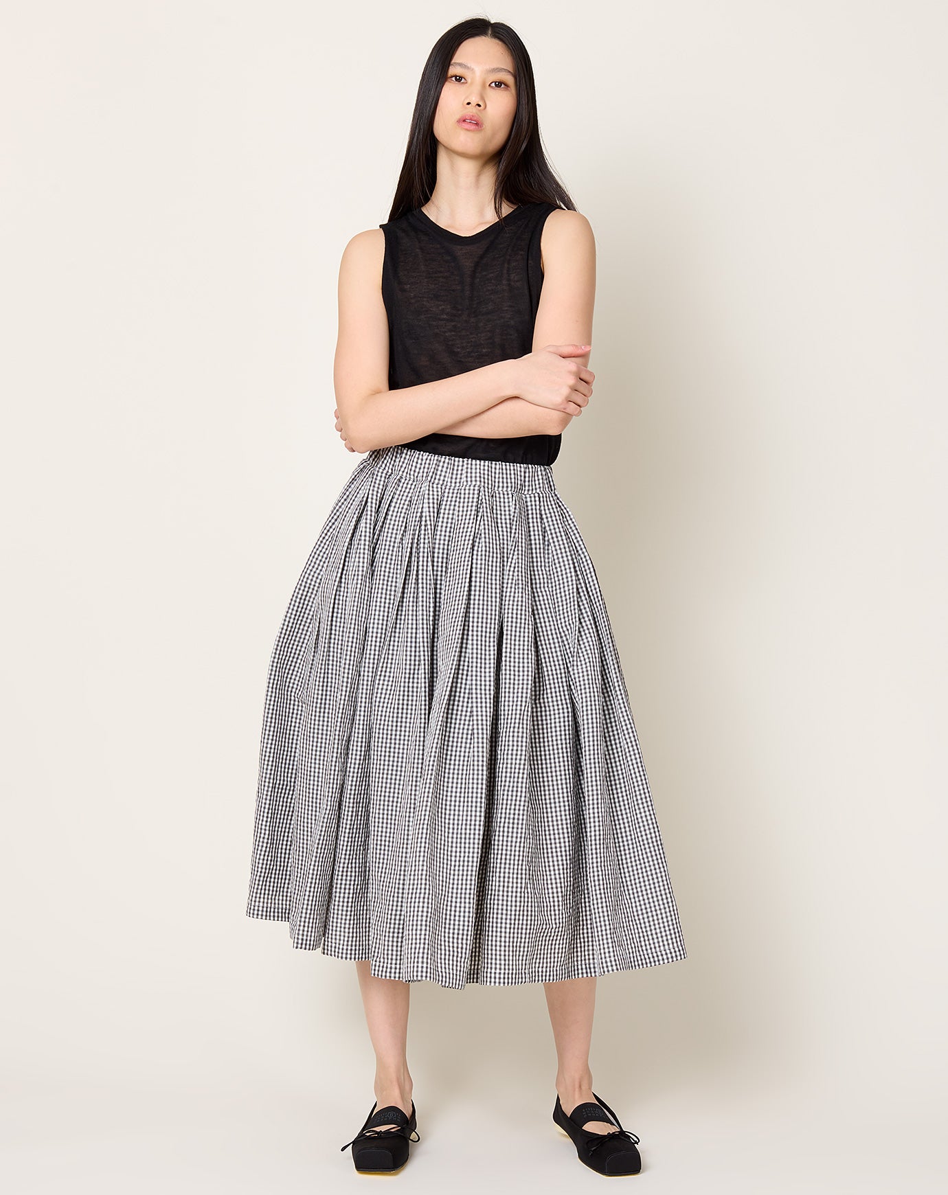 apuntob Linen Cotton Vichy Skirt in Cement