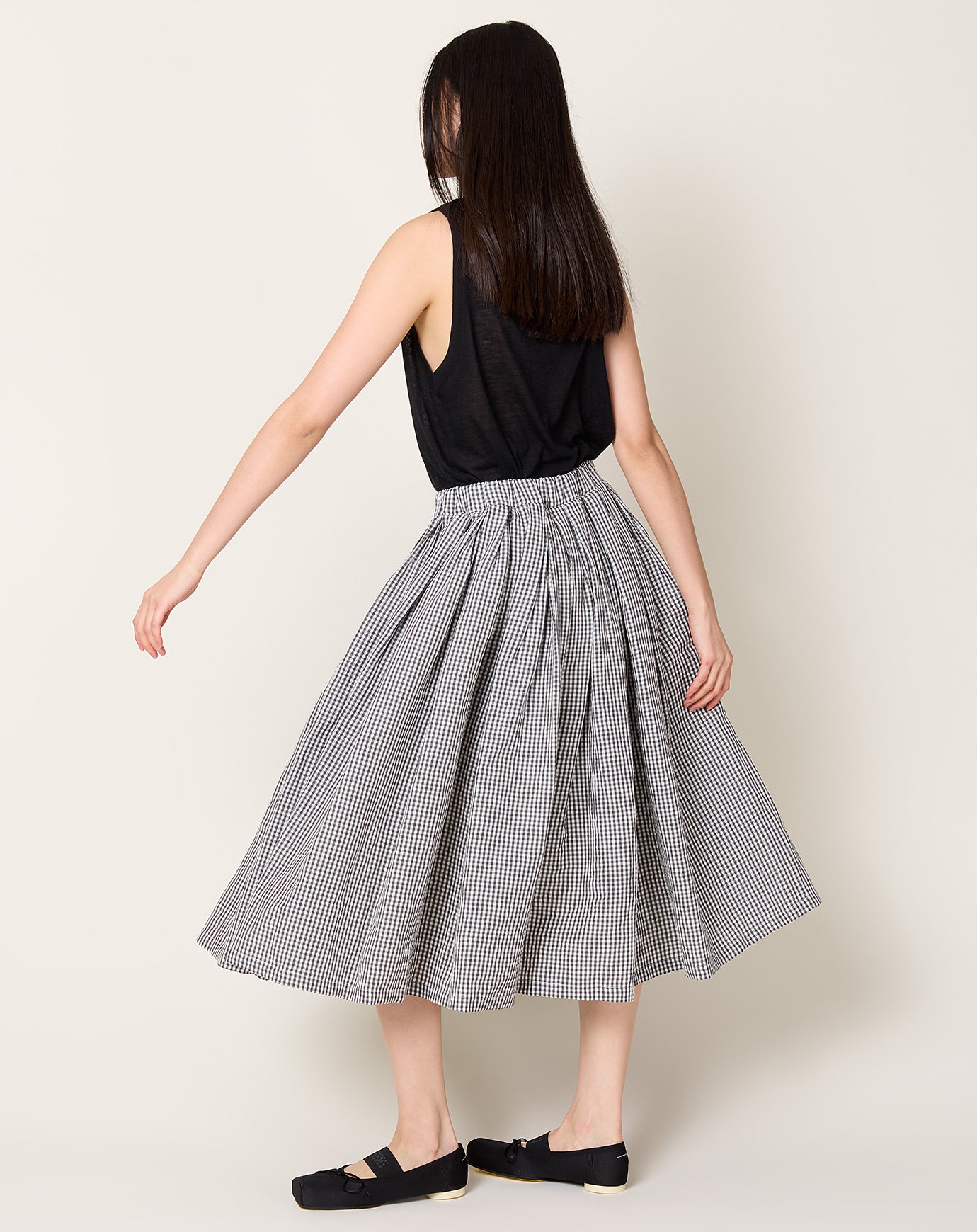 apuntob Linen Cotton Vichy Skirt in Cement