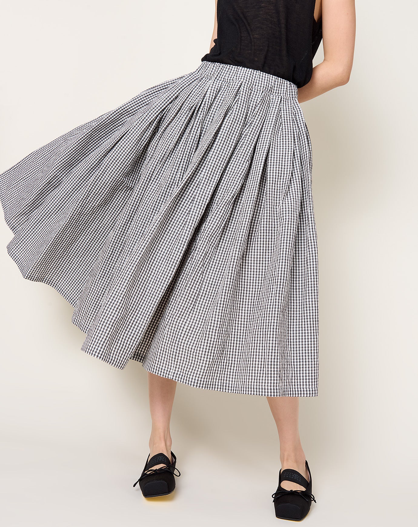 apuntob Linen Cotton Vichy Skirt in Cement