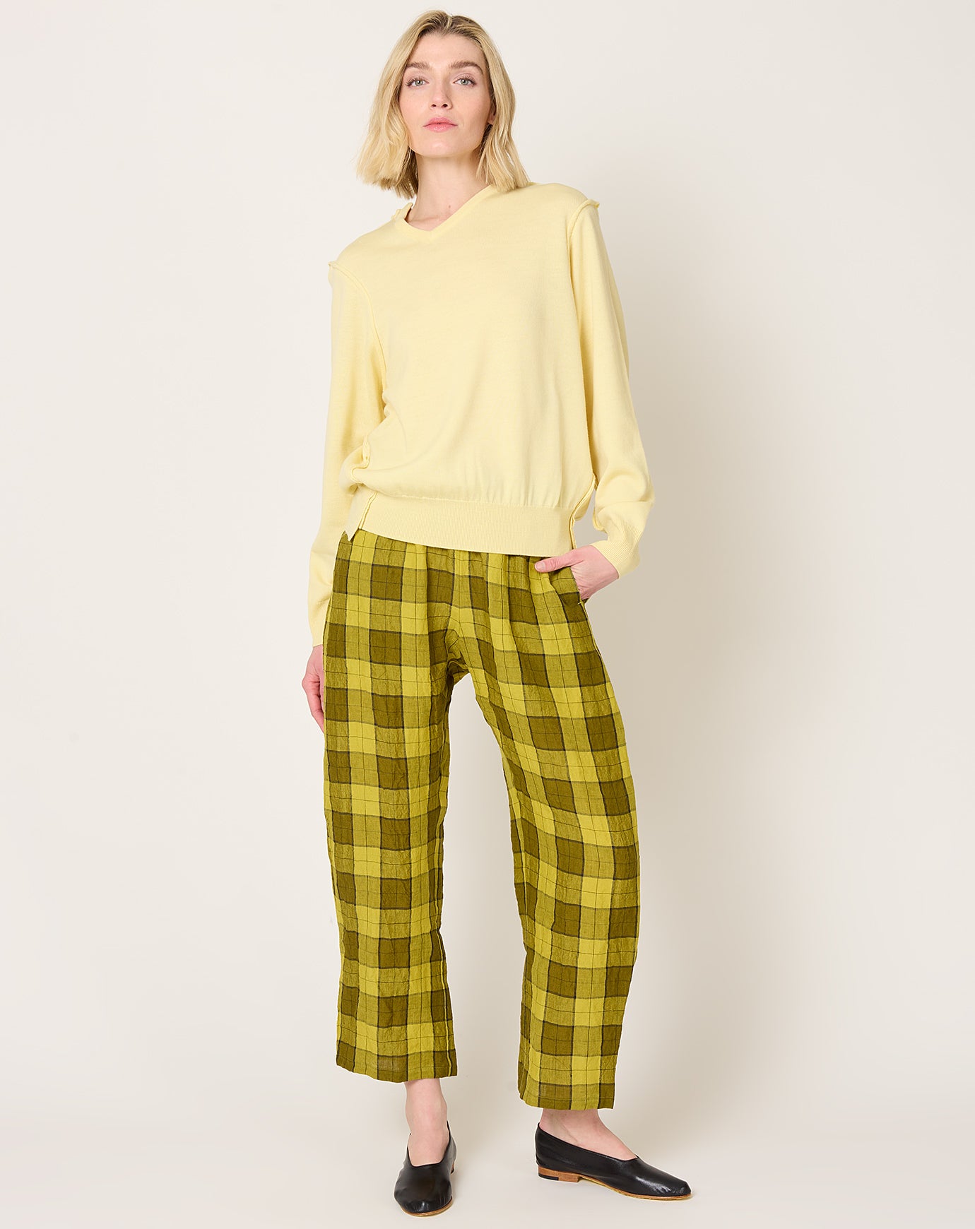 apuntob Tartan Linen Trouser in Lemon
