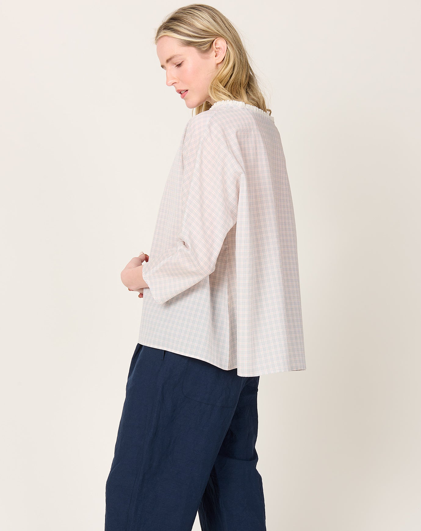 apuntob Silk Cotton Tartan Top in Tomato