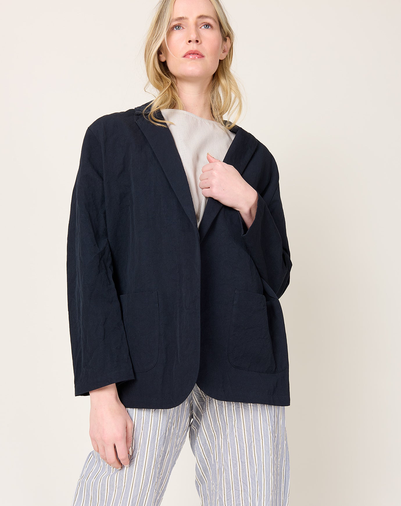 apuntob Heavy Cotton Linen Open Jacket in Abyss