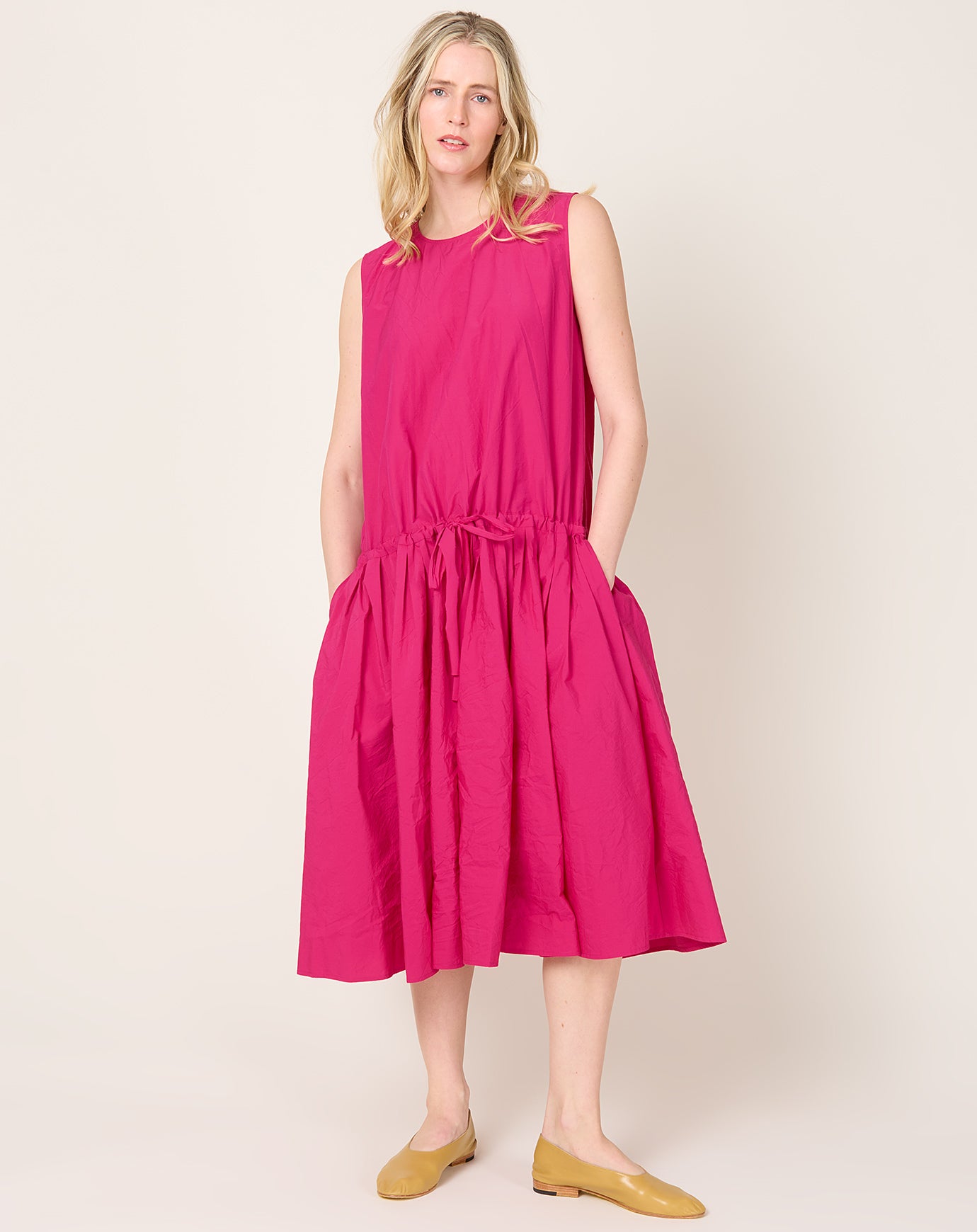 apuntob Drop Waist Dress in Raspberry Tech Poplin
