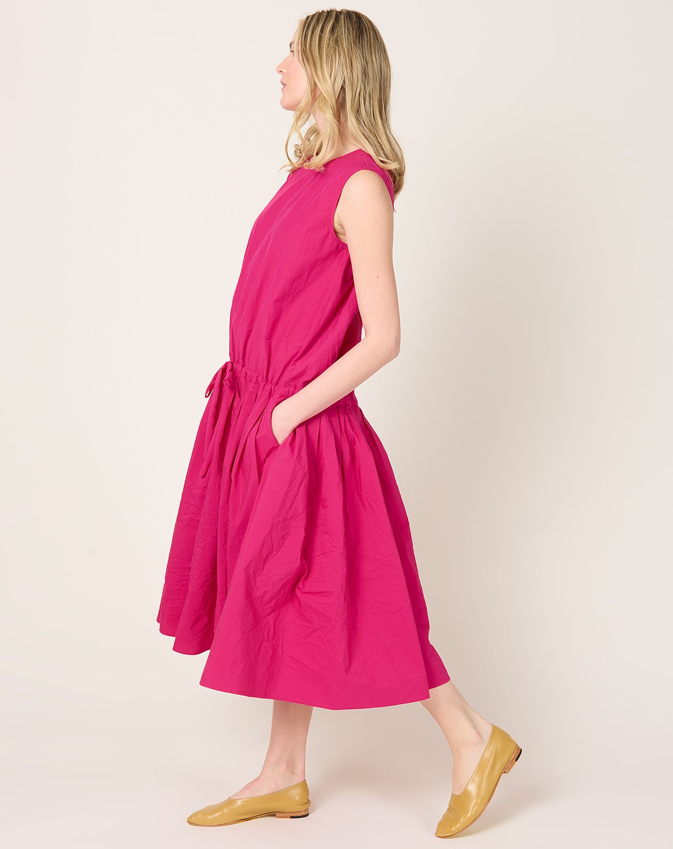 apuntob Drop Waist Dress in Raspberry Tech Poplin