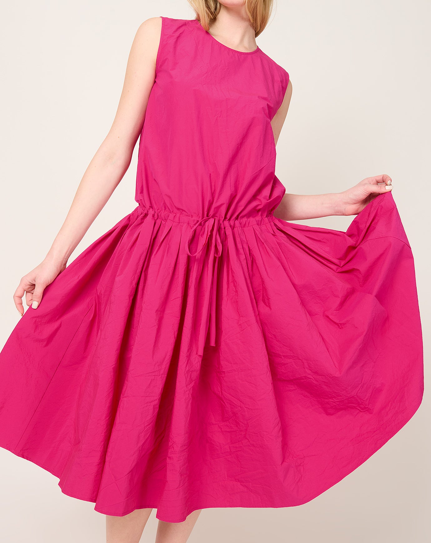 apuntob Drop Waist Dress in Raspberry Tech Poplin