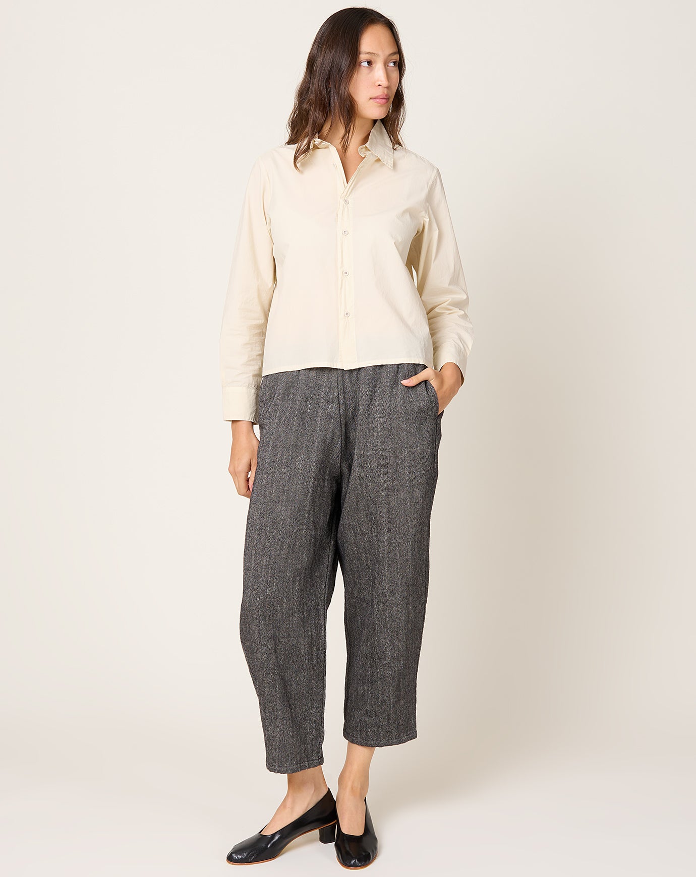 apuntob Herringbone Pinstripe Trouser in Ecru & Black