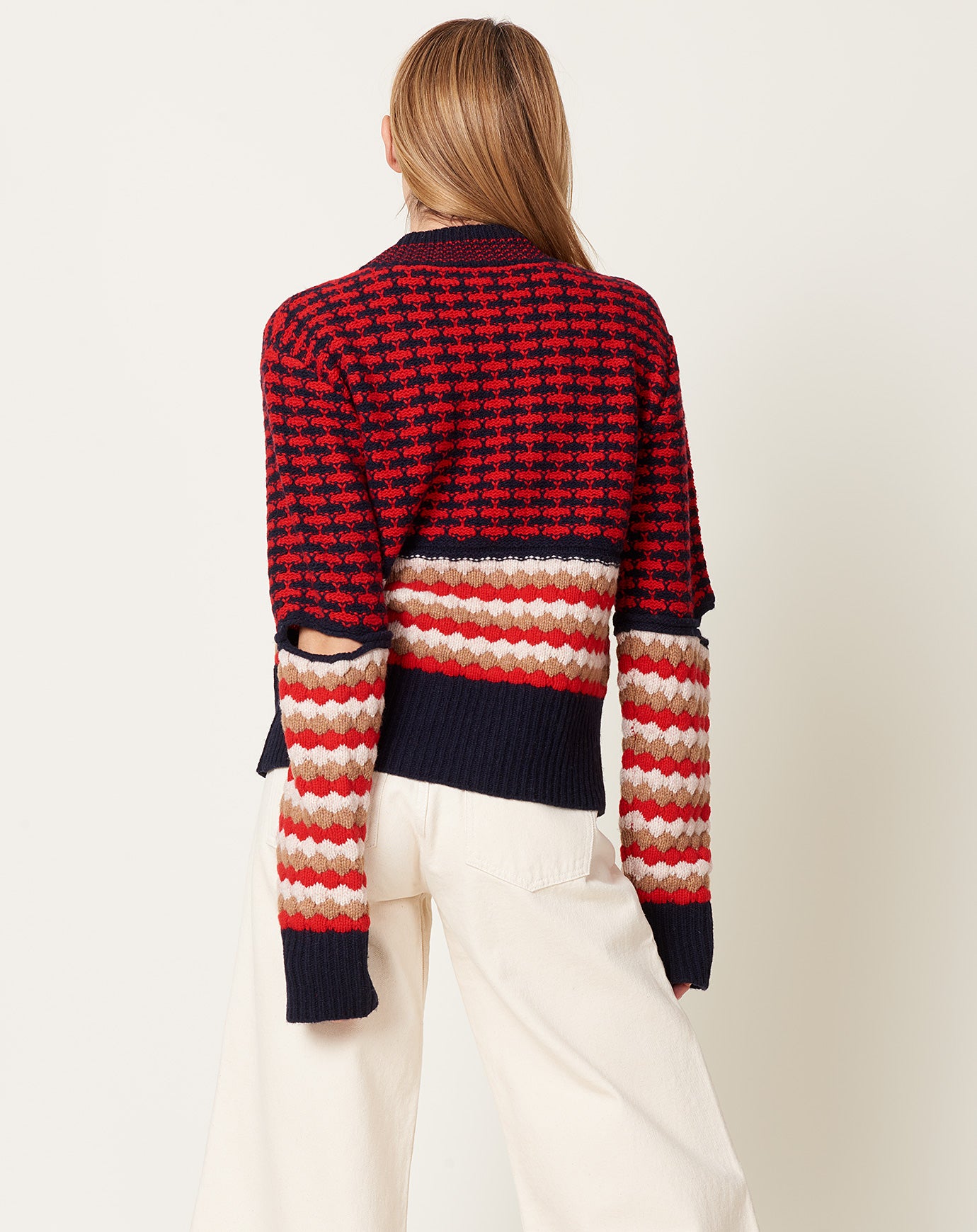 Babaco Patterned Knit Pullover in Navy & Red