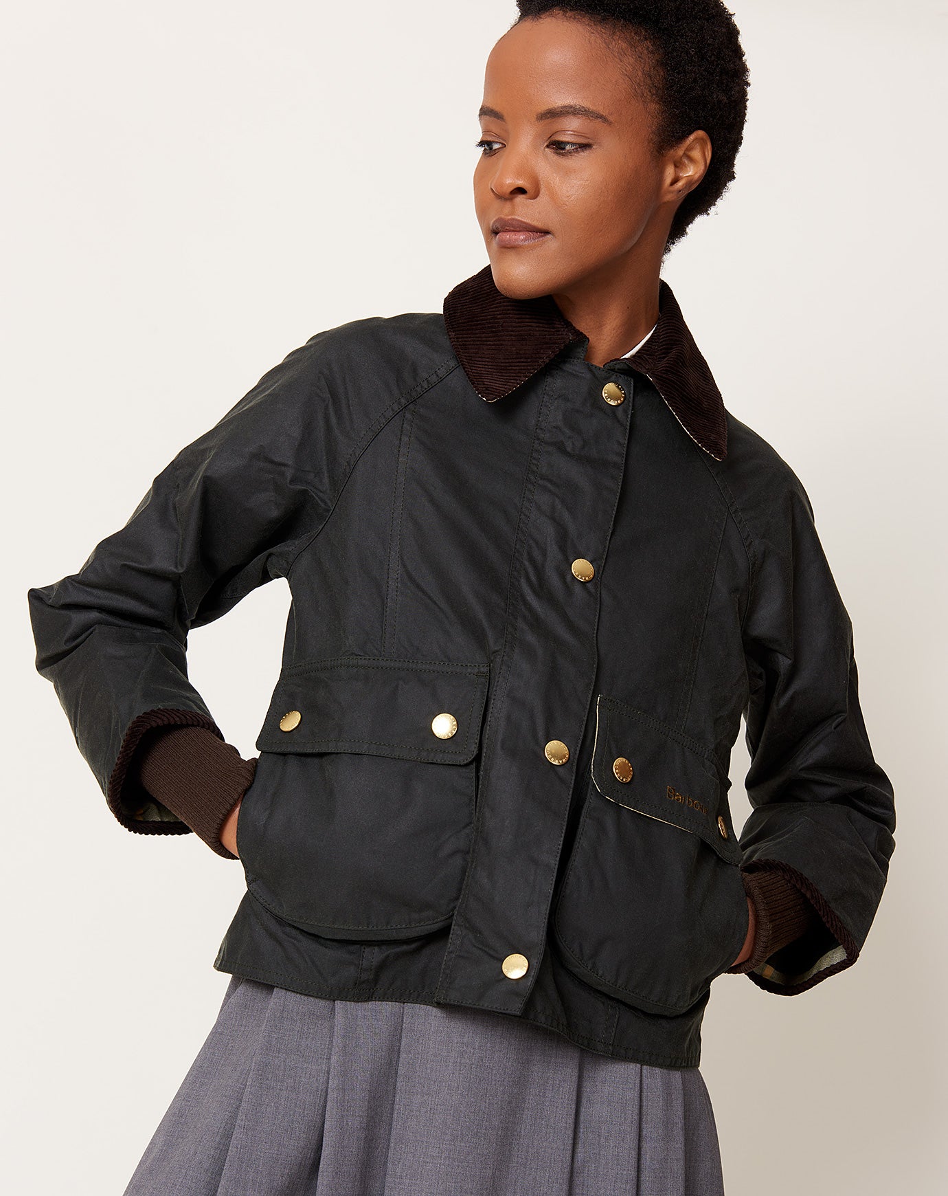 Barbour Crop Beadnell Wax Jacket in Sage