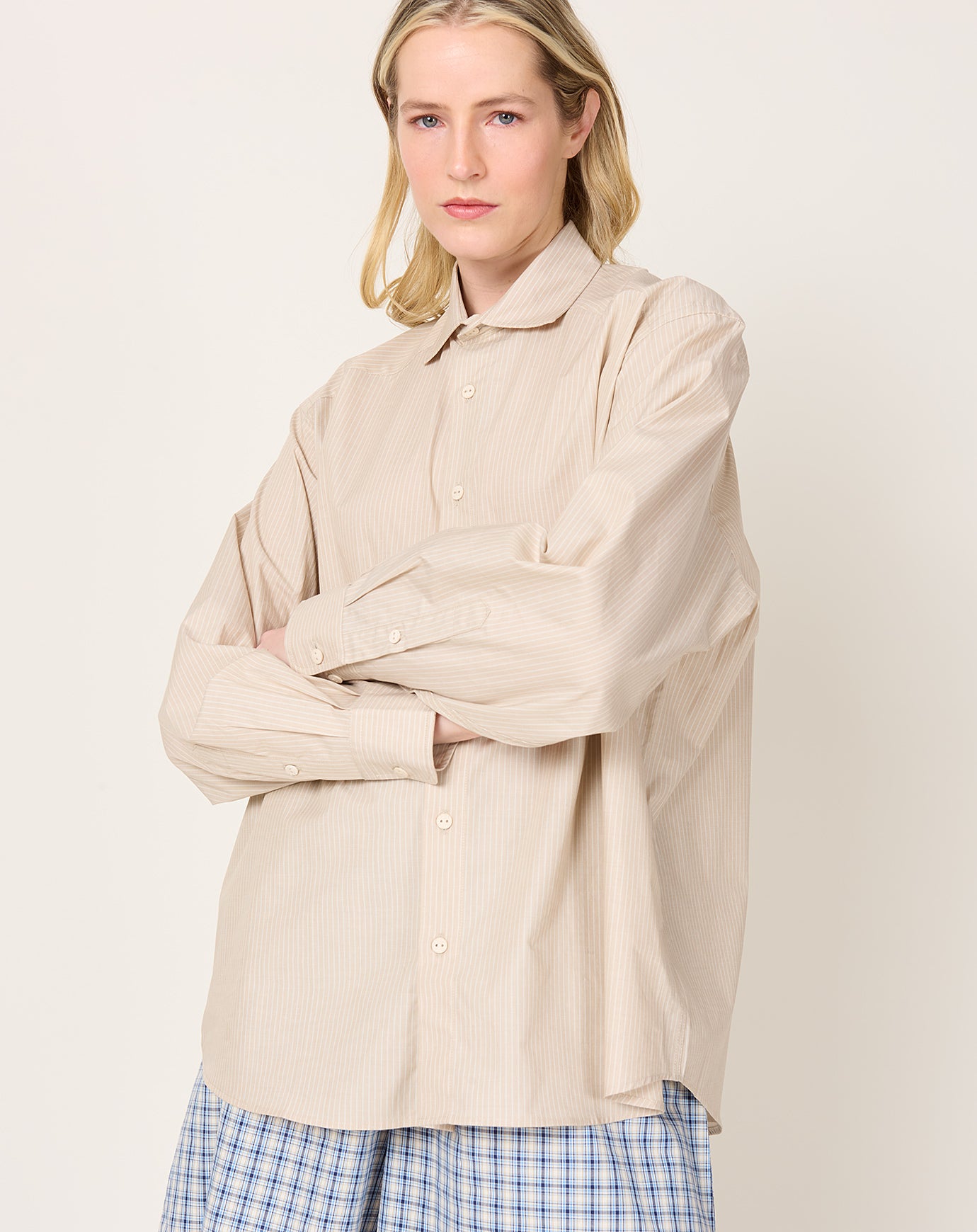 Baserange Claude Shirt in Brown Stripe