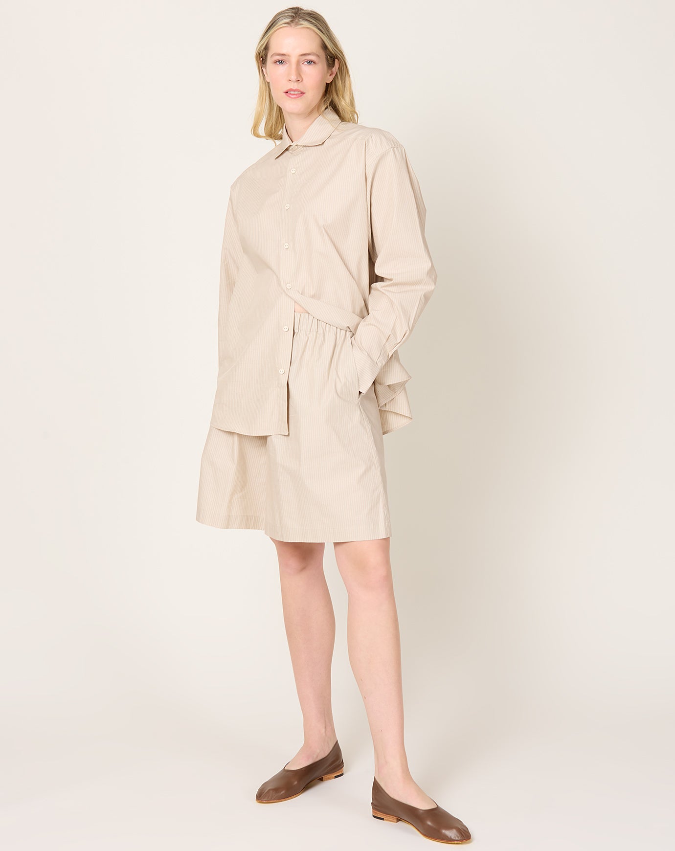 Baserange Claude Short in Brown Stripe