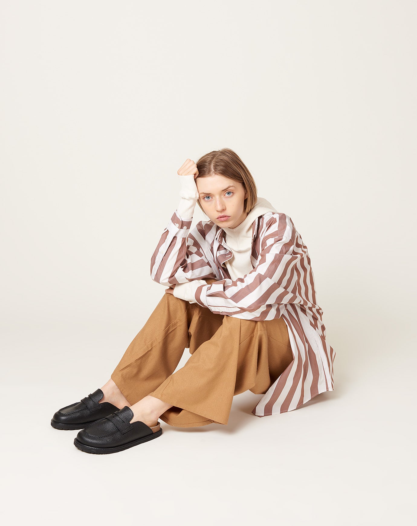 Baserange Loose Ole Shirt in Brown & White Stripe