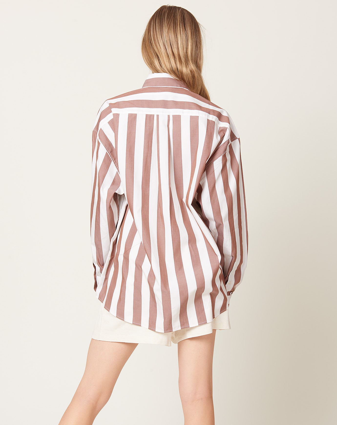 Baserange Loose Ole Shirt in Brown & White Stripe