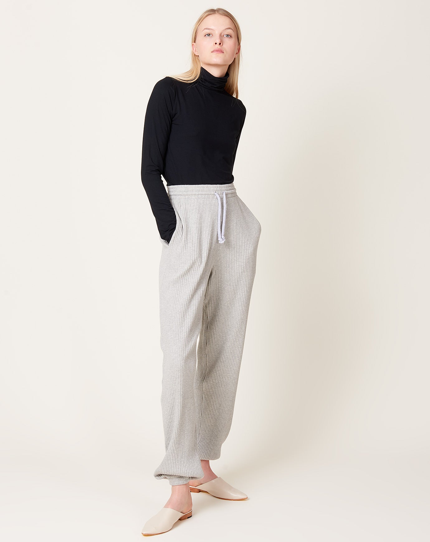 Baserange Sweat Pants in Grey Melange Fleece Rib