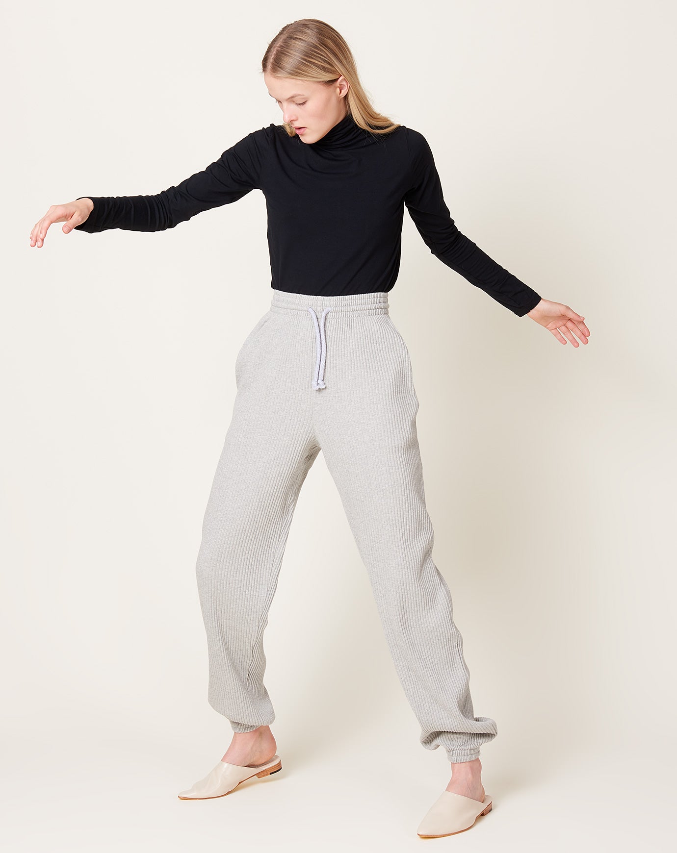 Baserange Sweat Pants in Grey Melange Fleece Rib