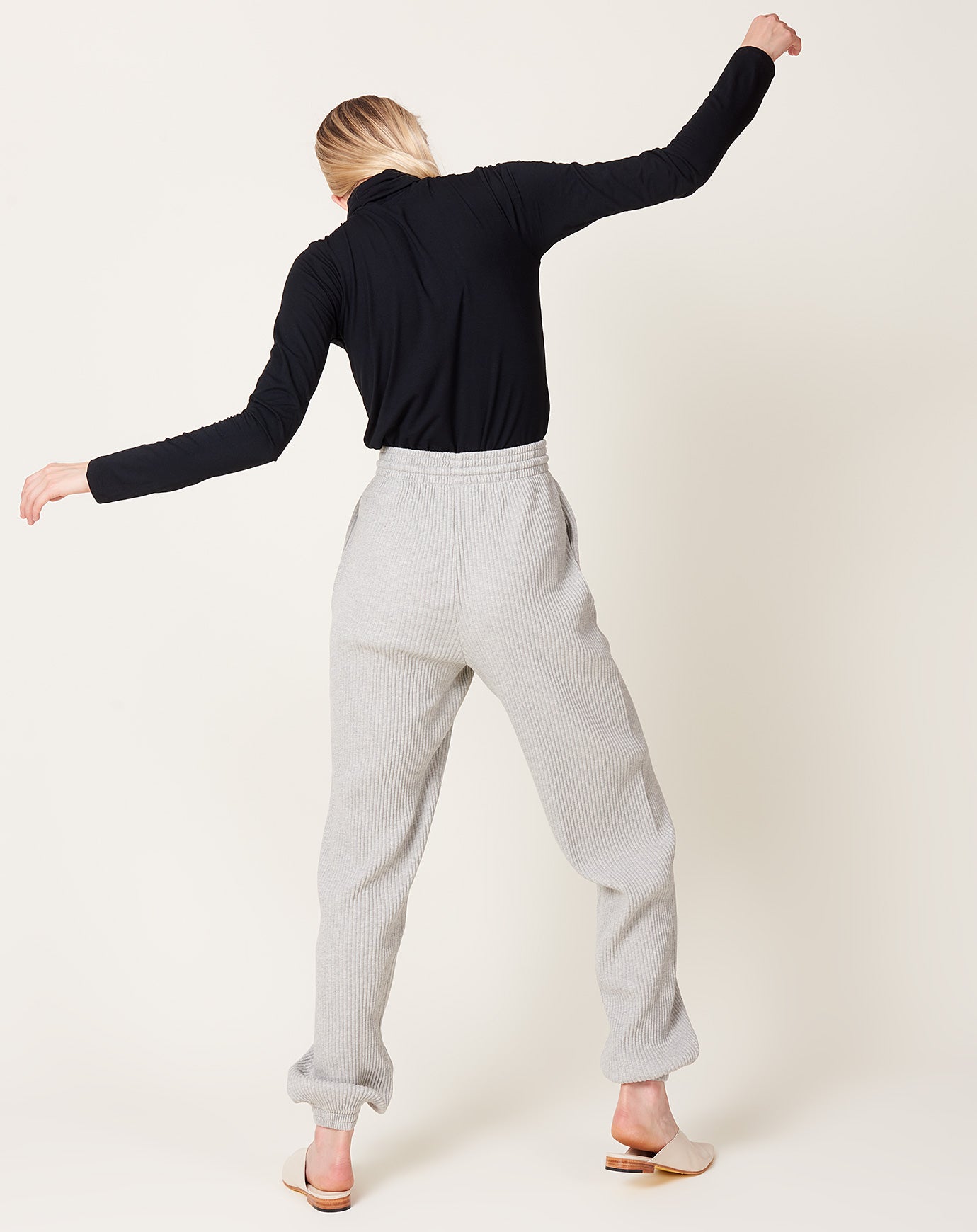 Baserange Sweat Pants in Grey Melange Fleece Rib