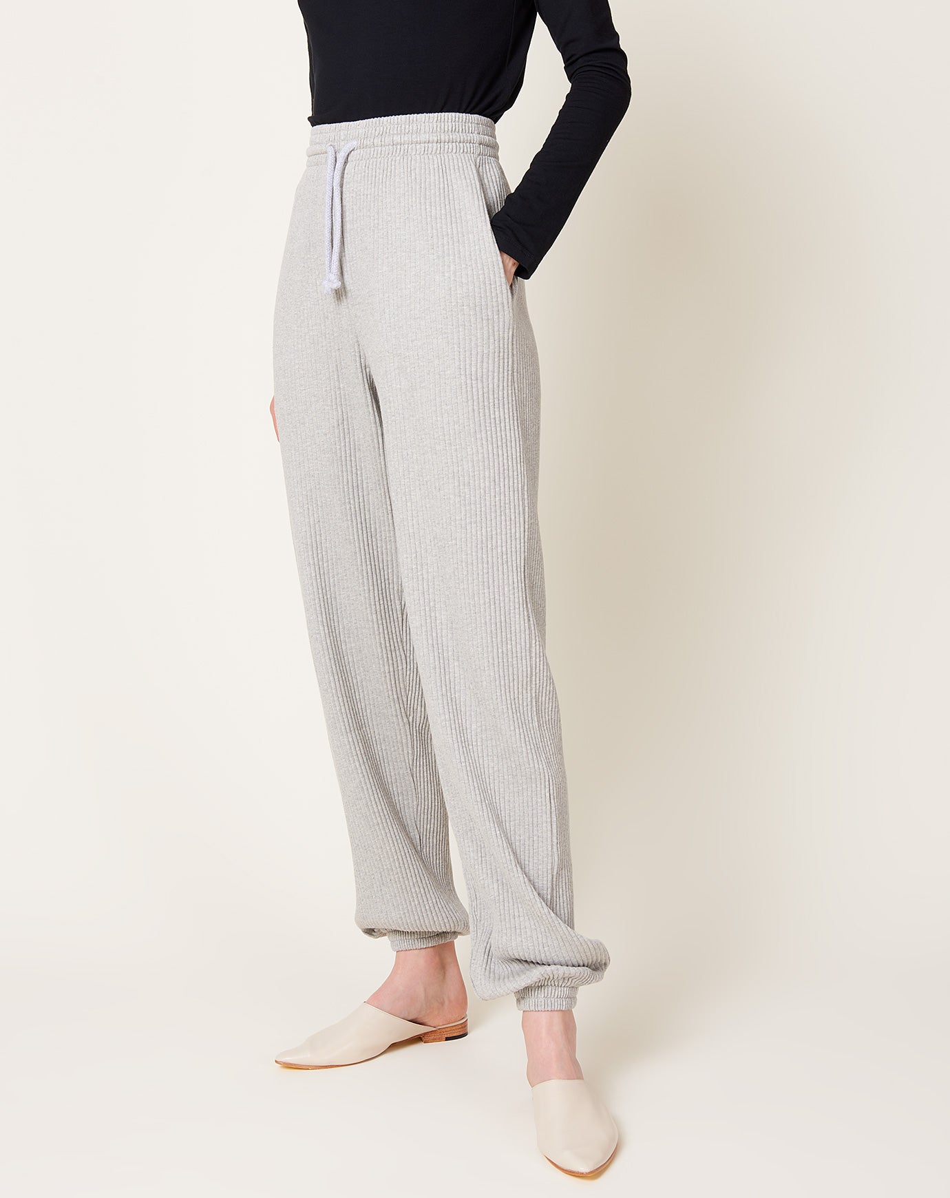 Baserange Sweat Pants in Grey Melange Fleece Rib