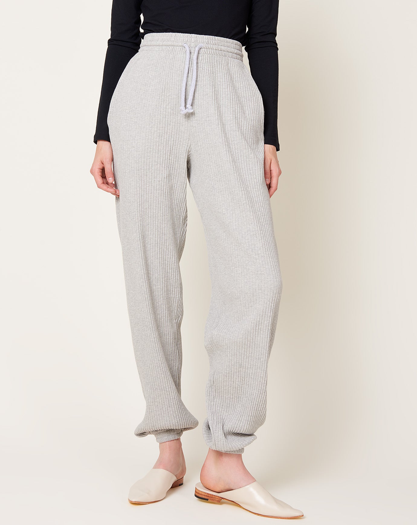 Baserange Sweat Pants in Grey Melange Fleece Rib