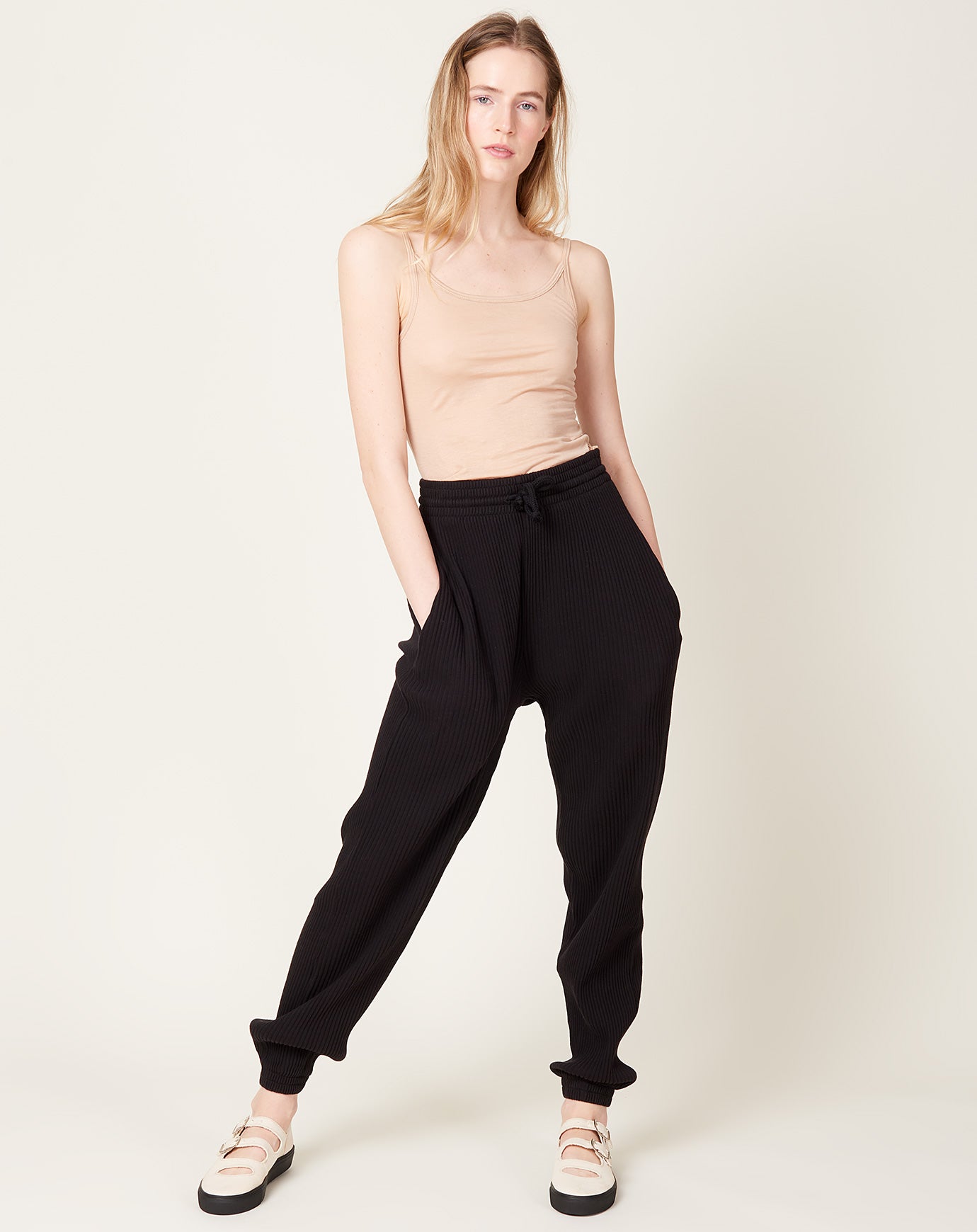 Baserange Sweat Pants in Black Fleece Rib