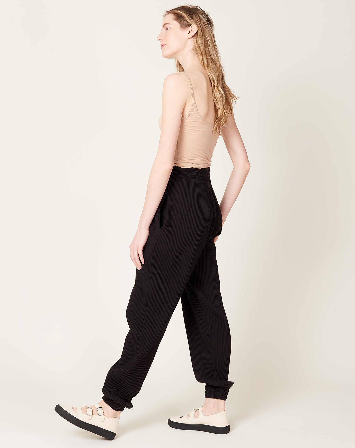 Baserange Sweat Pants in Black Fleece Rib